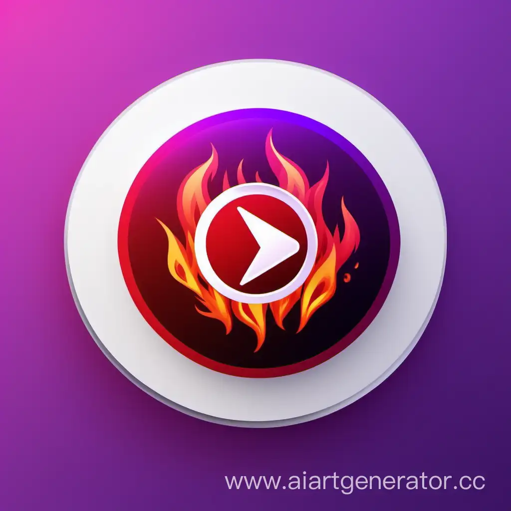 Circle icon with purple and red fire with media player