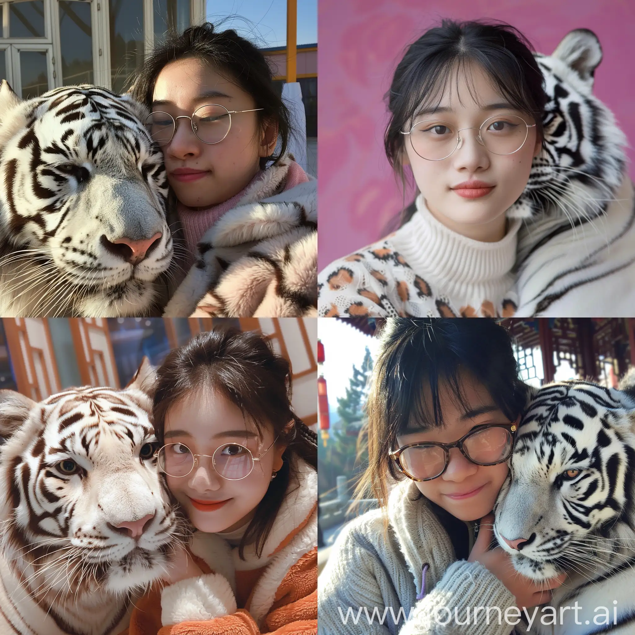 一个戴眼镜white tiger的中国女大学生