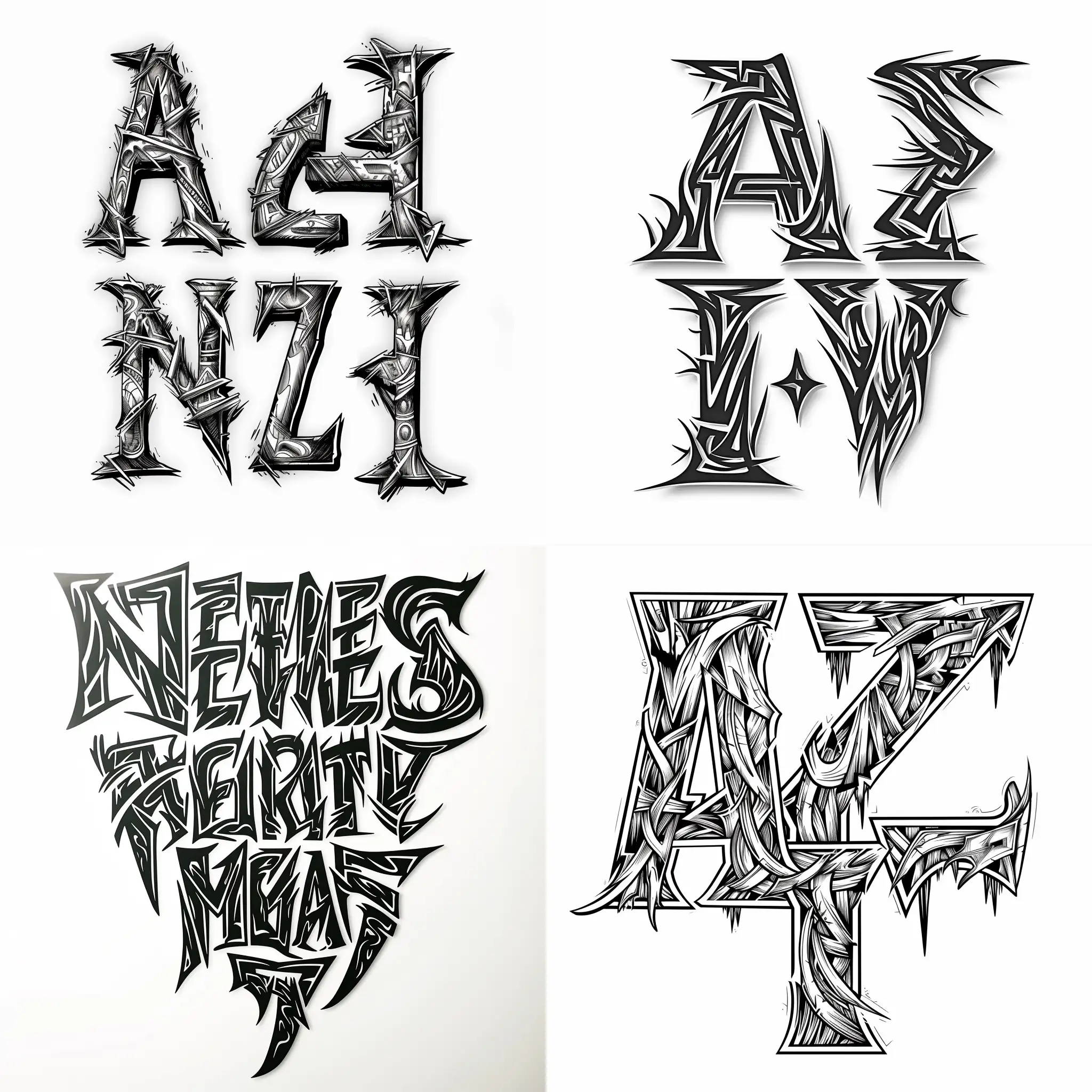 neo tribal lettering text "A-Z", white background