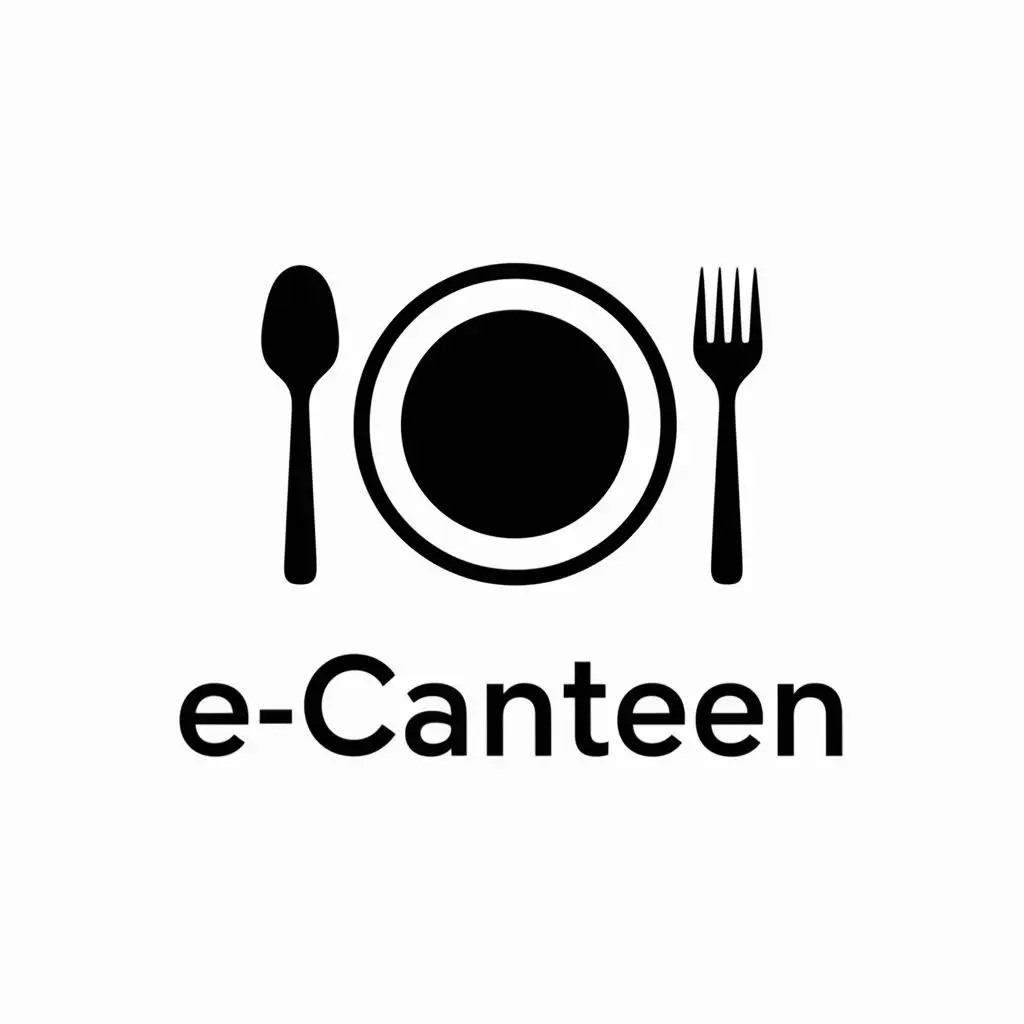 logo, a Spoon, a fork, and a plate, white background, with the text "E-Canteen", typography, be used in Restaurant industry