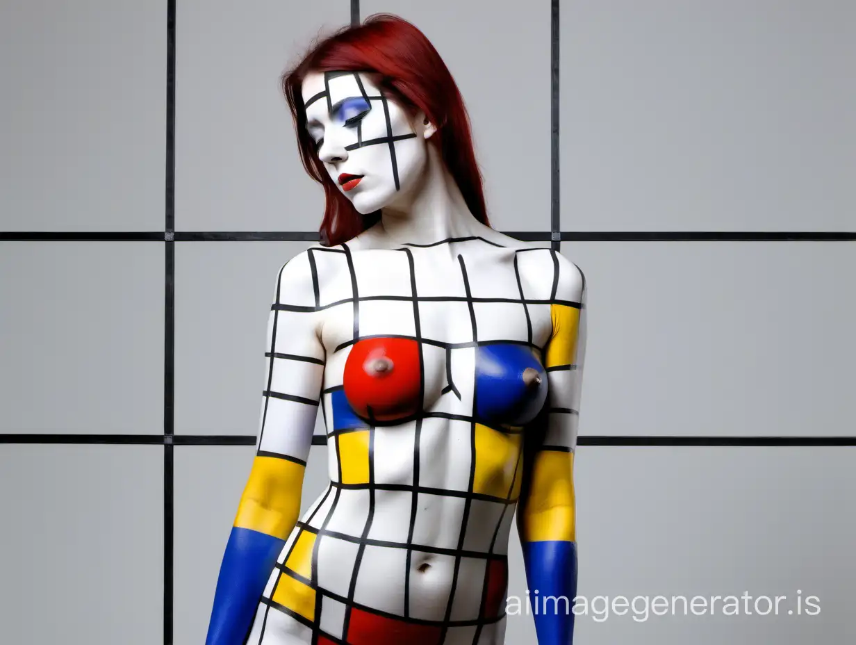 Nude Breton Woman with MondrianInspired Body Painting | AI Image Generator