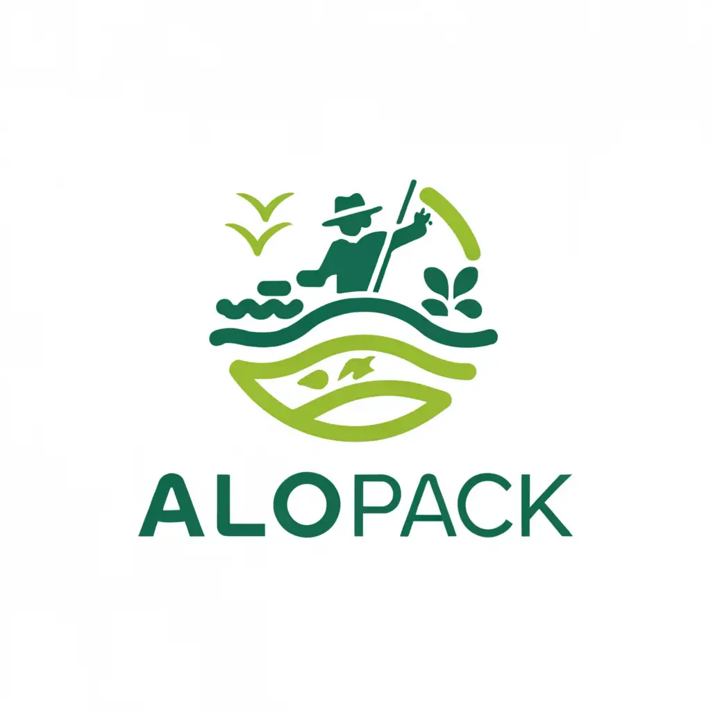 a logo design,with the text "AlgoPack", main symbol:the green algae of the beach + a fisherman + plastic result,Moderate,clear background