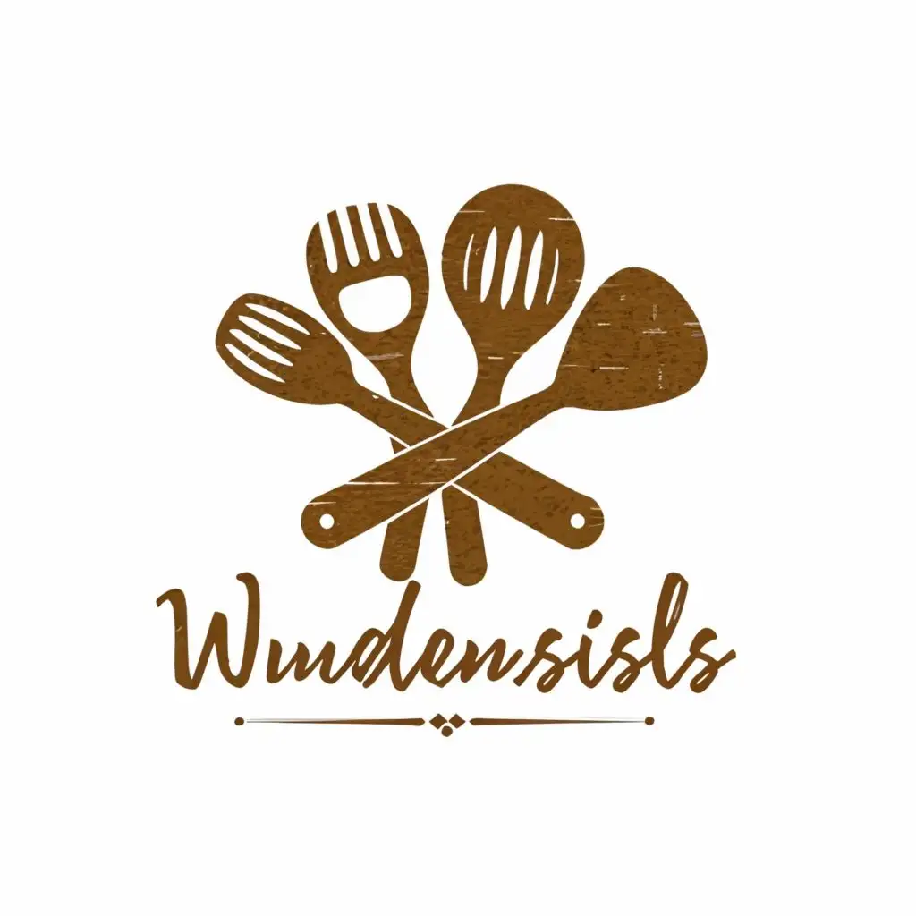 logo, wooden utensils, with the text "Wuudensils", typography, be used in Home Family industry. 
create have icon like bowl, spatula, paddle, ladle , etc