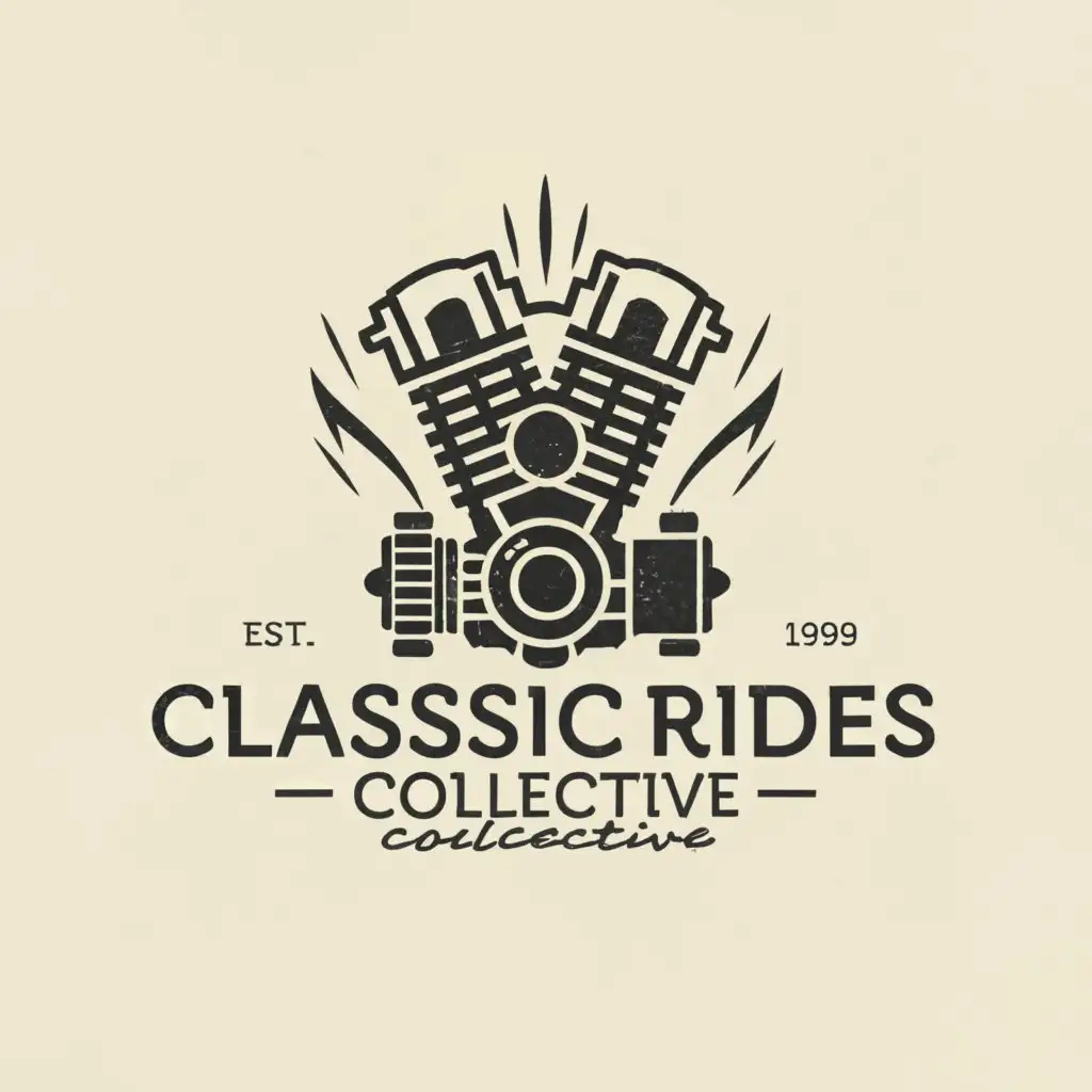 a logo design,with the text 'Classic Rides Collective', main symbol:motorcycle cylinders, fist,Minimalistic,be used in Automotive industry,clear background