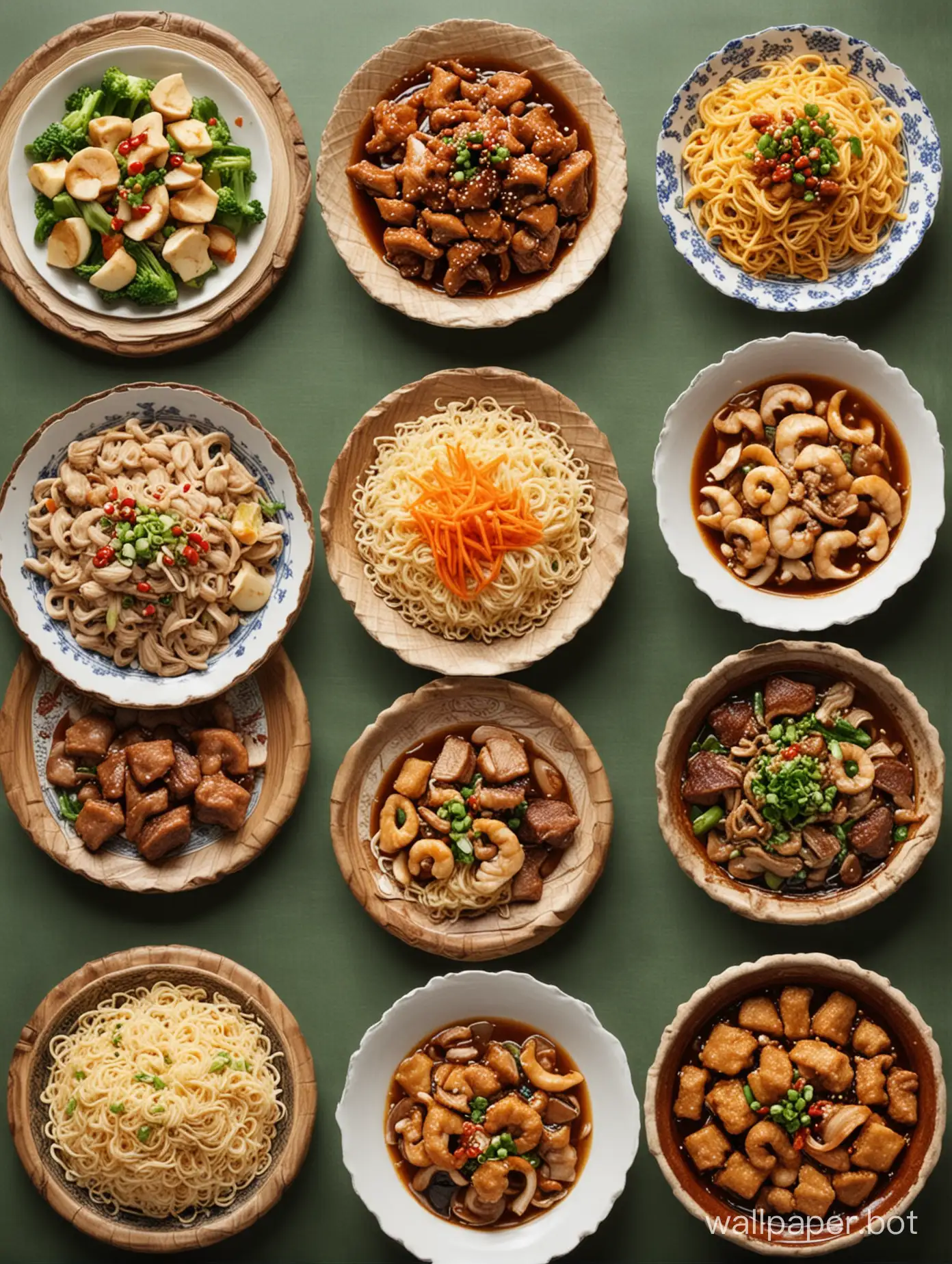 生成一张具有中国八大菜系的美食图片