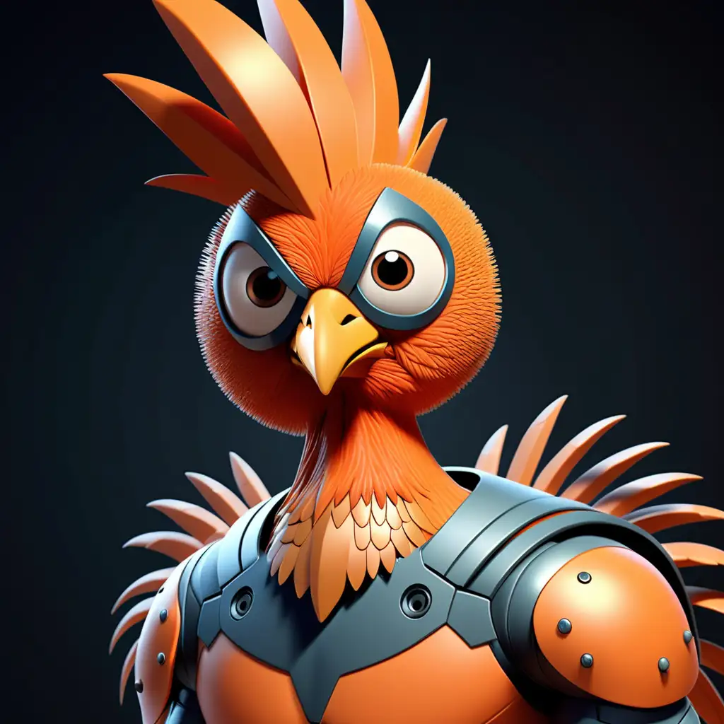 an animated superhero called birdword. He has an orange body and round head, with spiky, chicken-like feathers on top of his head-A Collection of AI-Generated Images and Artwork