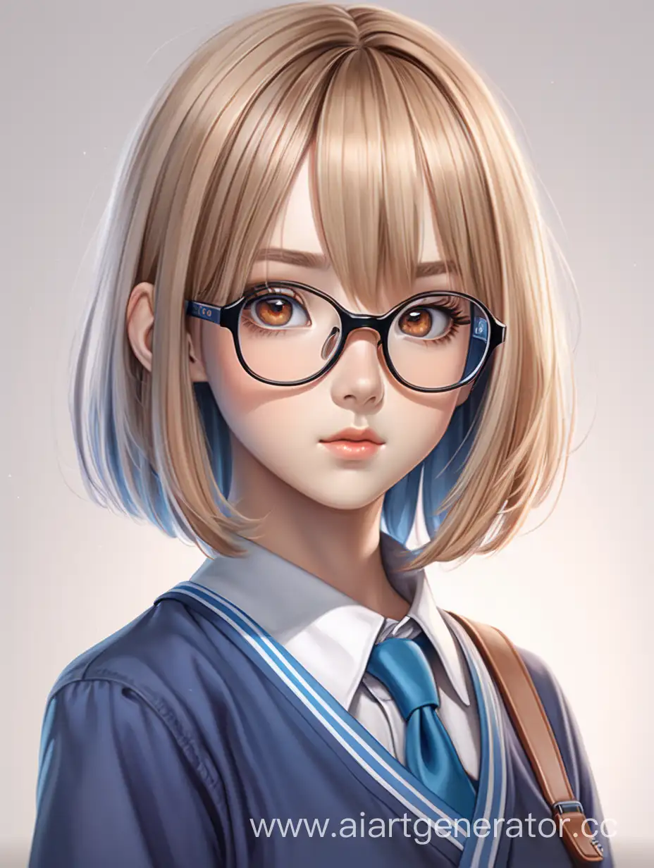 Captivating-AnimeStyle-Portrait-Dark-Blonde-Bob-Blue-Eyes-School-Uniform-and-Glasses