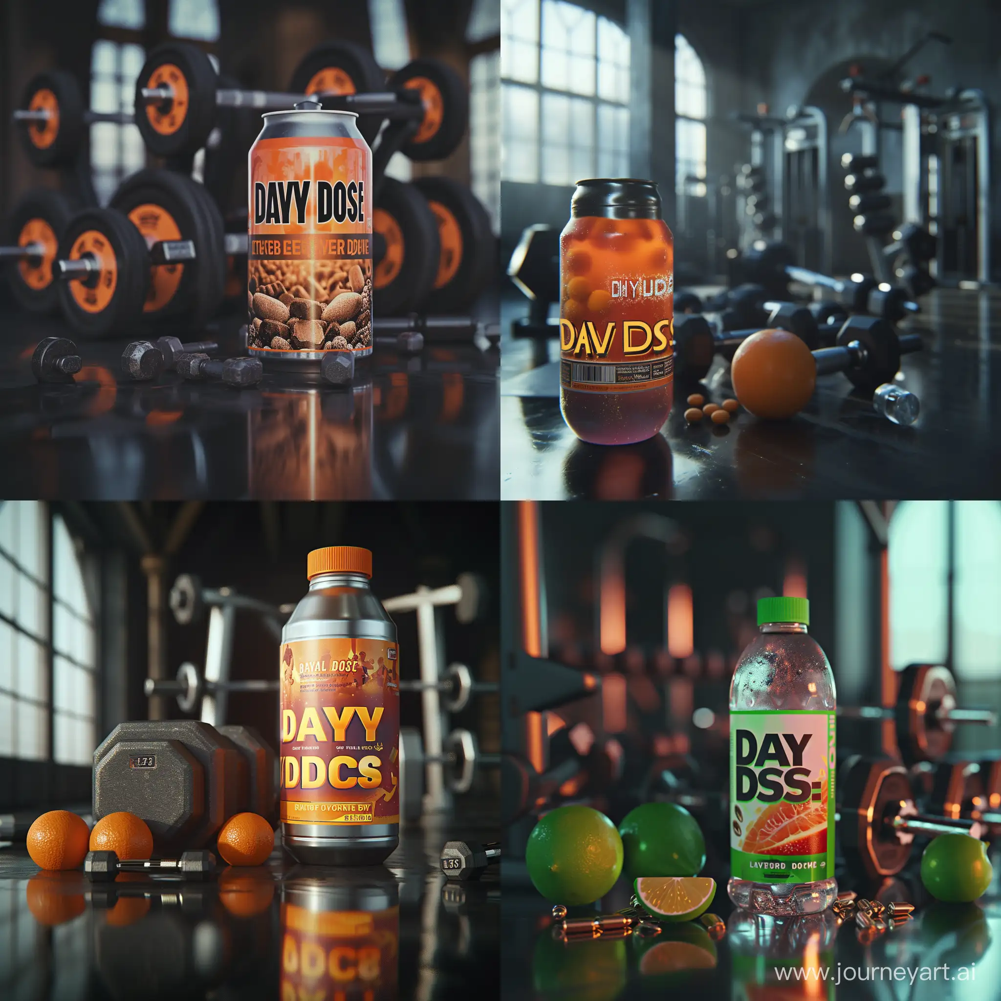 Make an Energydrink named Daily Dose. Have a gym background with dumbells and such and also lable it for heavy duty
