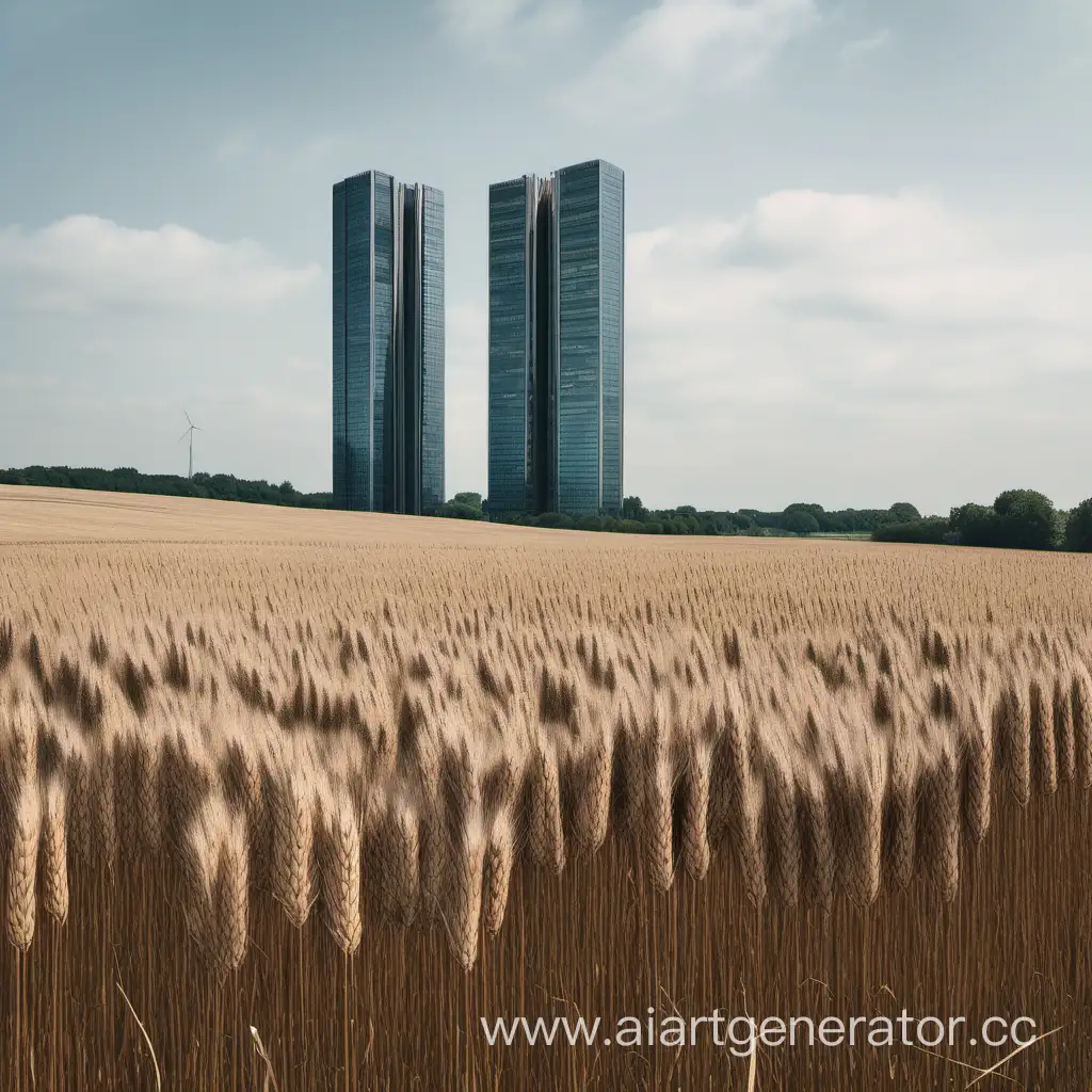 Urban-Landscape-Skyscrapers-Amidst-Rye-Fields-and-Road