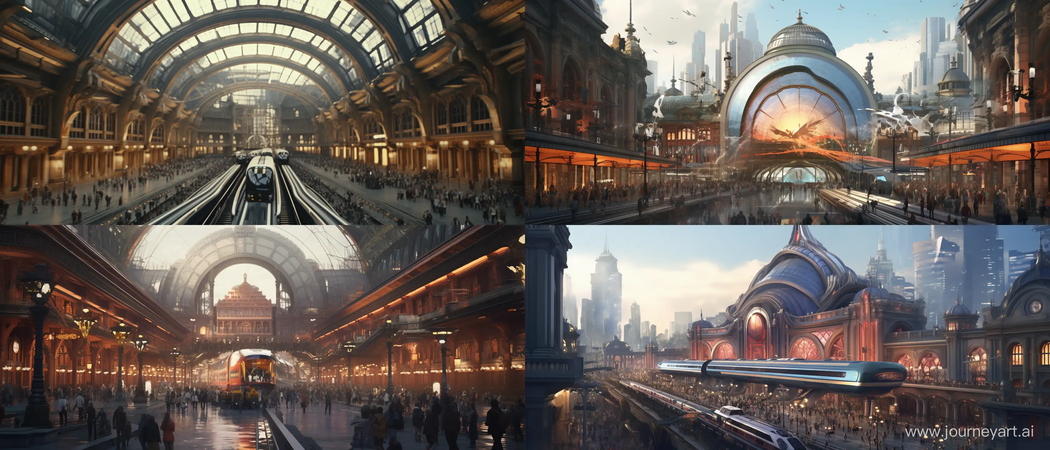 https://live.staticflickr.com/65535/28750503495_b19bb37f2a_b.jpg, Craft a Cybernetic Surrealism-inspired digital artwork of central station with dense crowd set at 2077 ultra realistic 4k cinematic, wide angle --ar 21:9 --iw 1