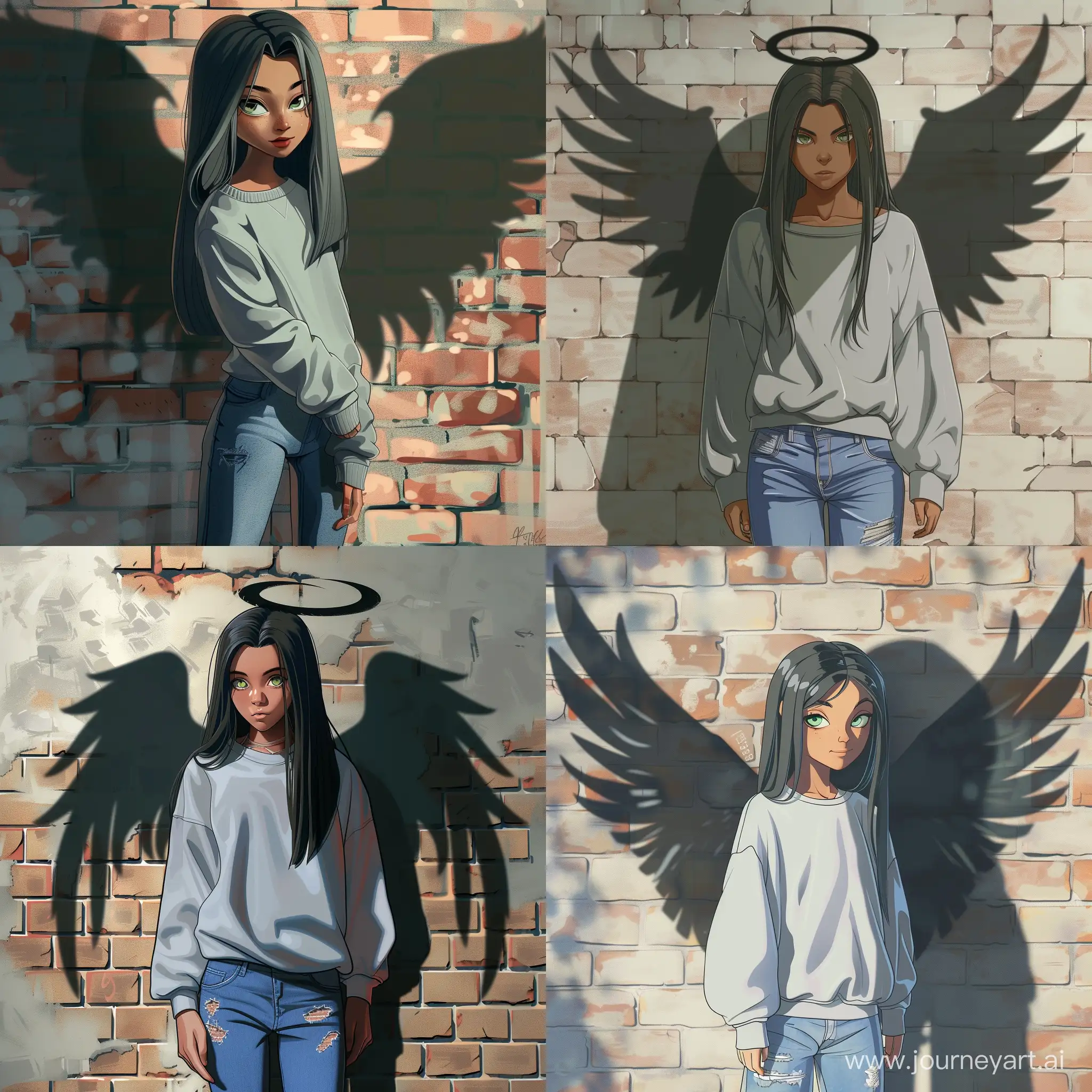 Teenage-Angel-with-Shadow-Wings-on-Brick-Wall