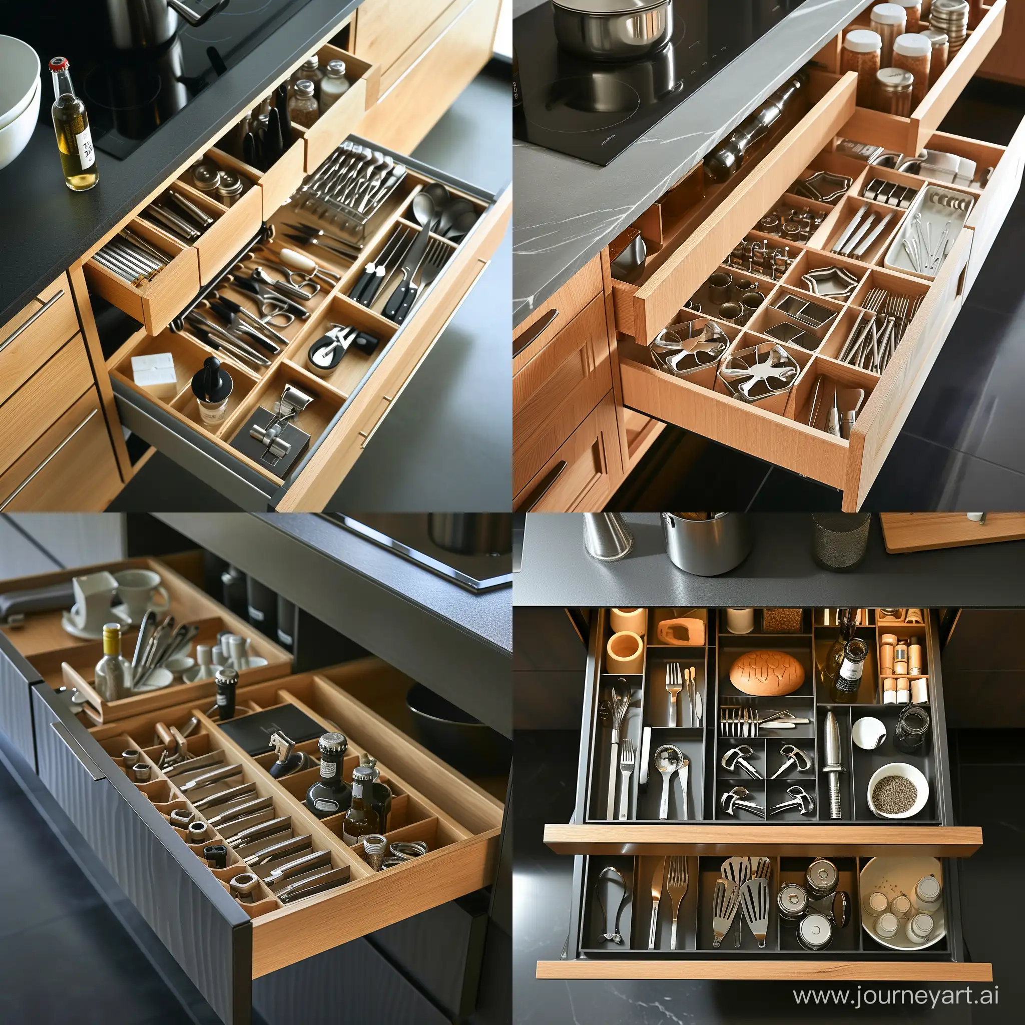 Modern kitchen drawers for small things (miscellaneous items, bottle openers, silverware, kitchenware and more)