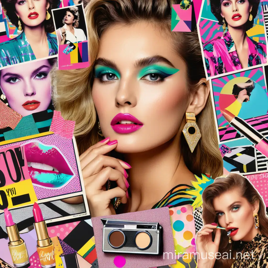 Colorful Beauty Collage in 80s Pop Art Style