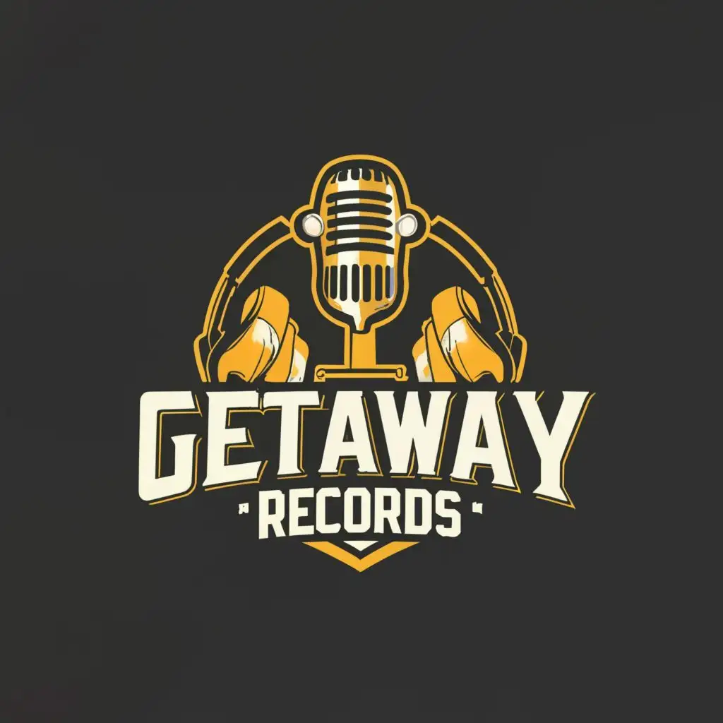 logo, Microphone, headphones, GA, with the text "GetAway Records", typography, be used in Entertainment industry
