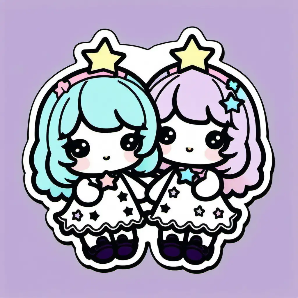 sanrio little twin stars inspired, pastel goth, vector illustration sticker bold outlines