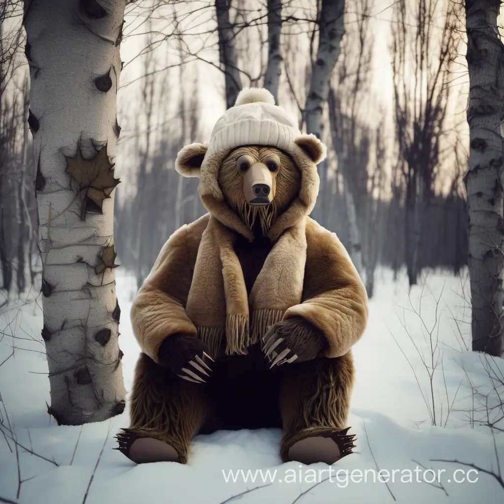 Медведь в шапке-ушанке сидит на Тополе м_1