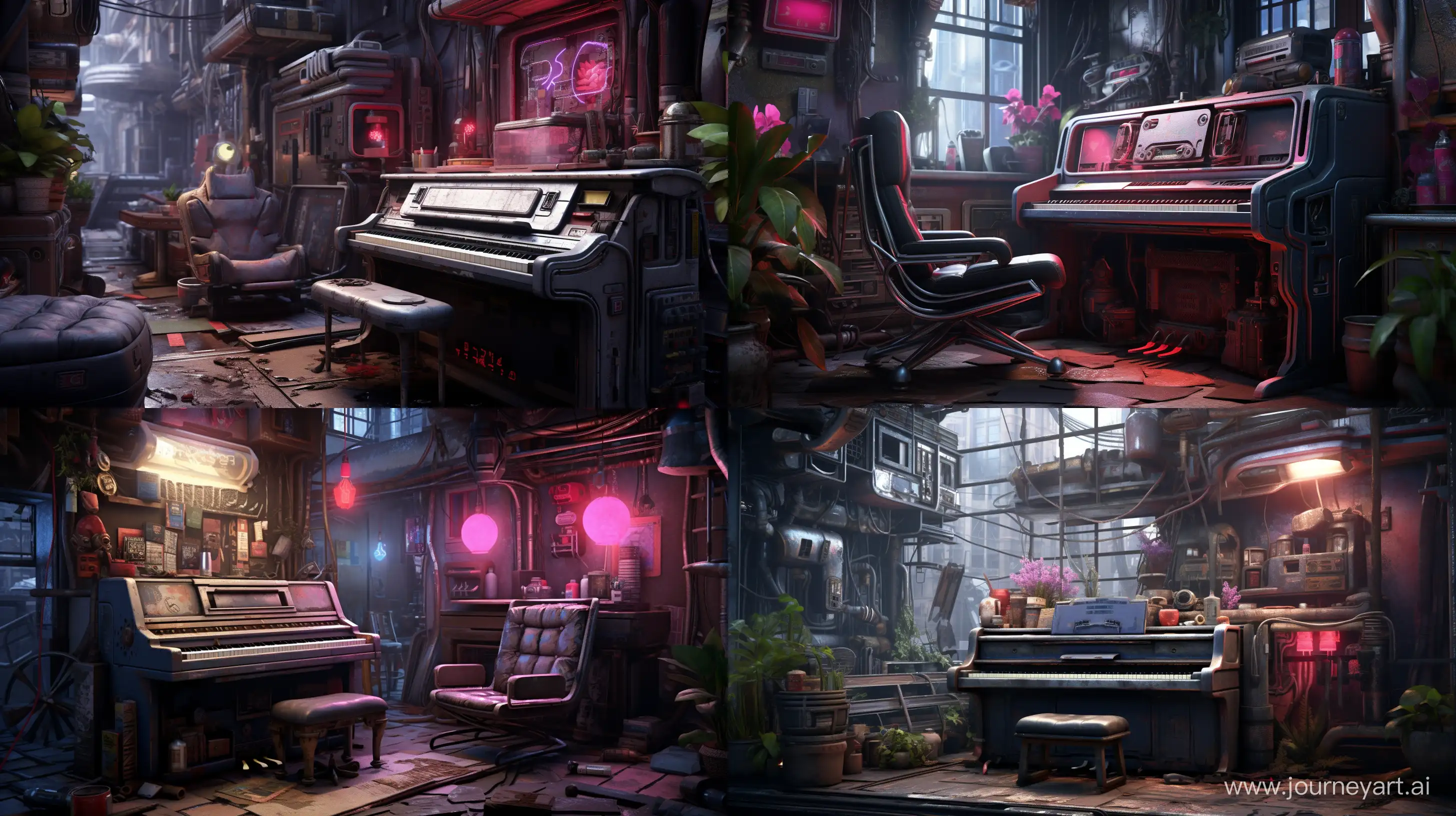 Futuristic-Cyberpunk-Piano-in-a-Stylish-Cyberpunk-Room