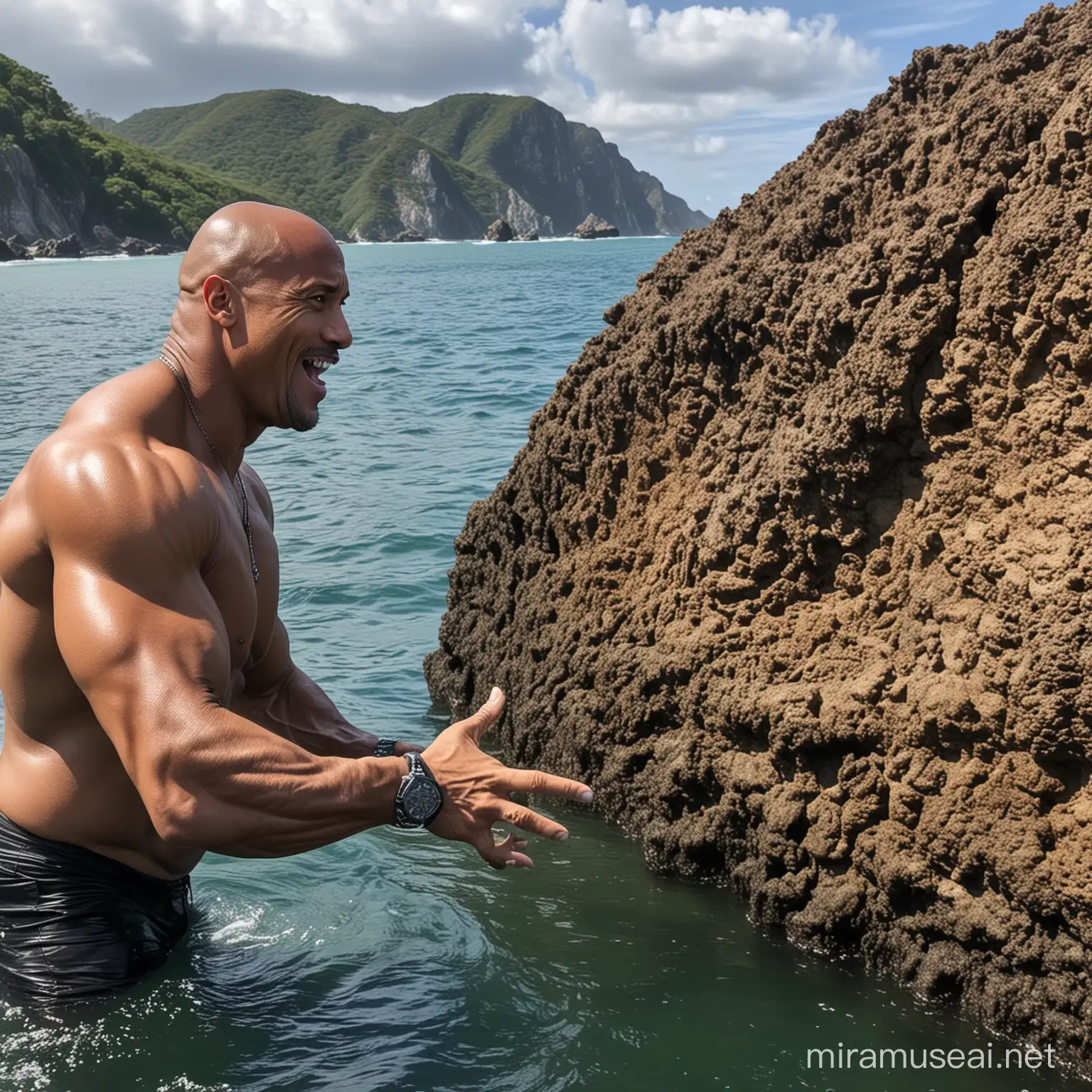 Dwayne Johnson Encounters Majestic Rock Formation in Ocean