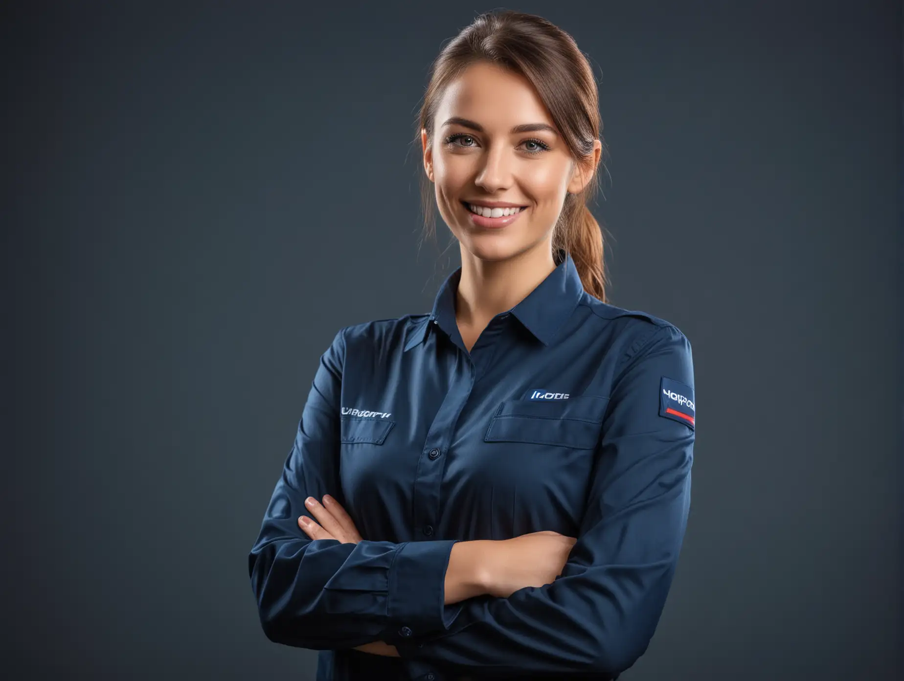 Smiling Service Manager in Dark Blue Ambient Light
