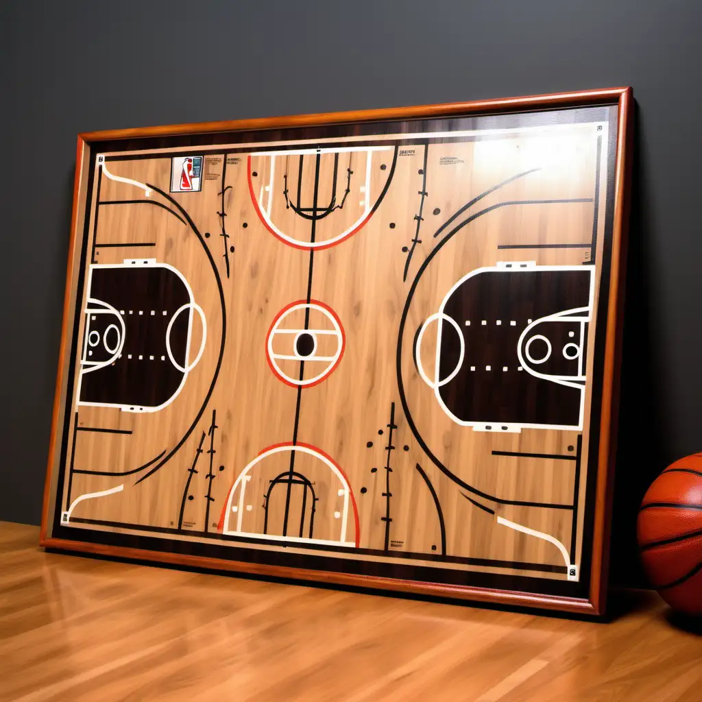 Classical Basketball Tactics Board with Vibrant Oil Painting Textures