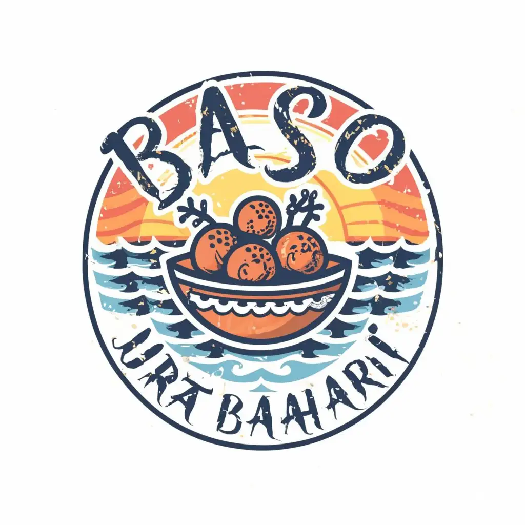 logo, BOWL, MEATBALL, OCEAN, AND SHIP, with the text "BASO URAT BAHARI", typography, be used in Restaurant industry