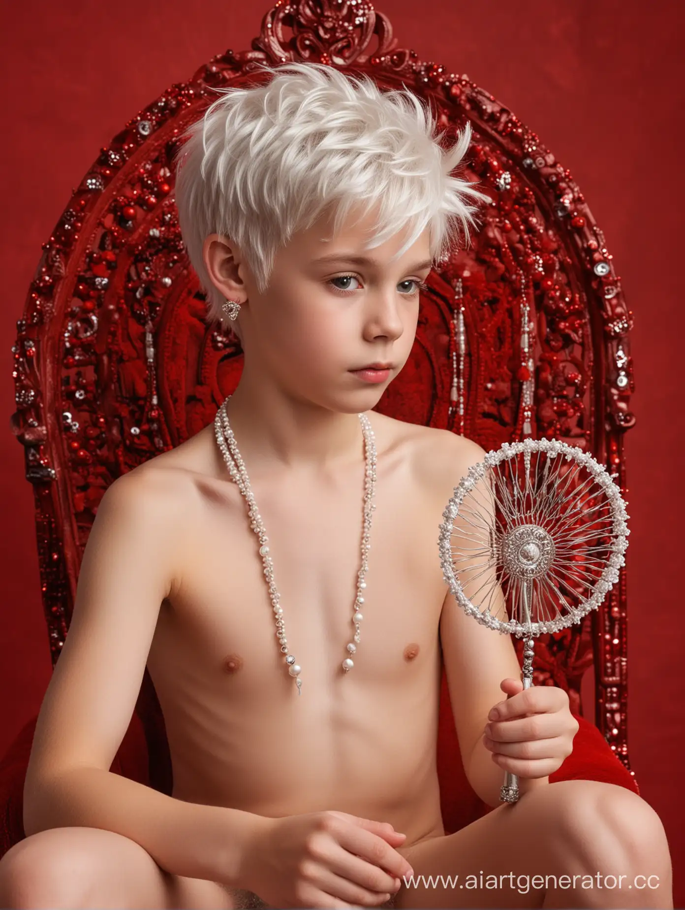 12YearOld-Boy-with-ModelLike-Appearance-on-Red-Throne