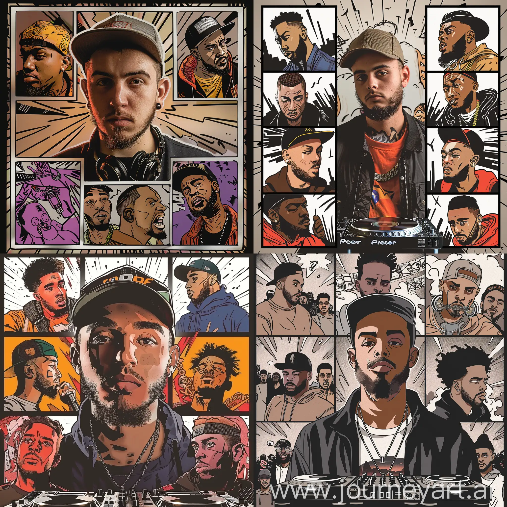 Dynamic-Comic-Style-Young-DJ-and-6-Rappers-in-Action