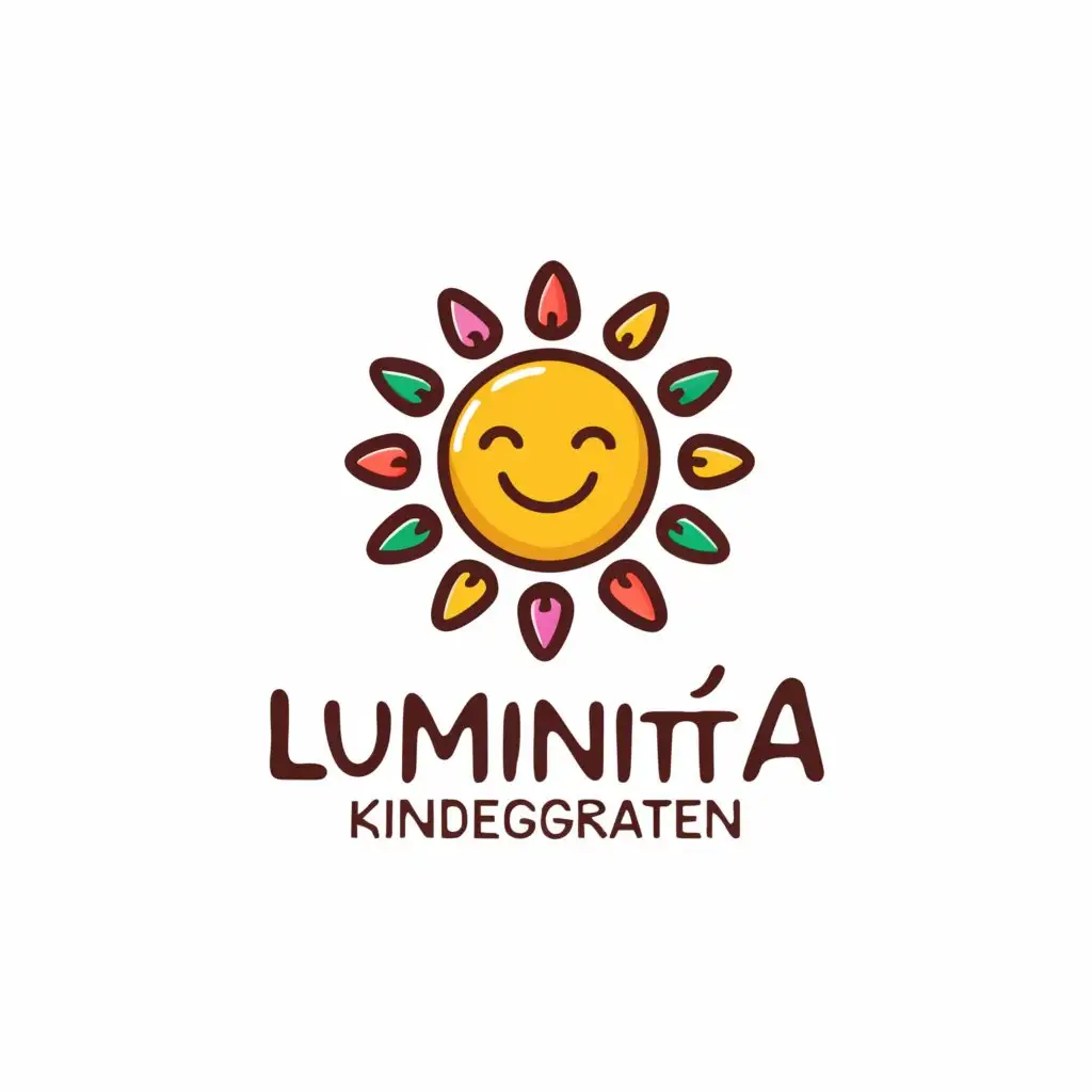 a logo design,with the text "Luminița Kindergarten", main symbol:A simple and efficient logo for Luminița Kindergarten could be a smiling sun surrounded by colorful flowers, with the name "Luminița Kindergarten" written in a friendly and cheerful font.,Moderate,be used in Education industry,clear background