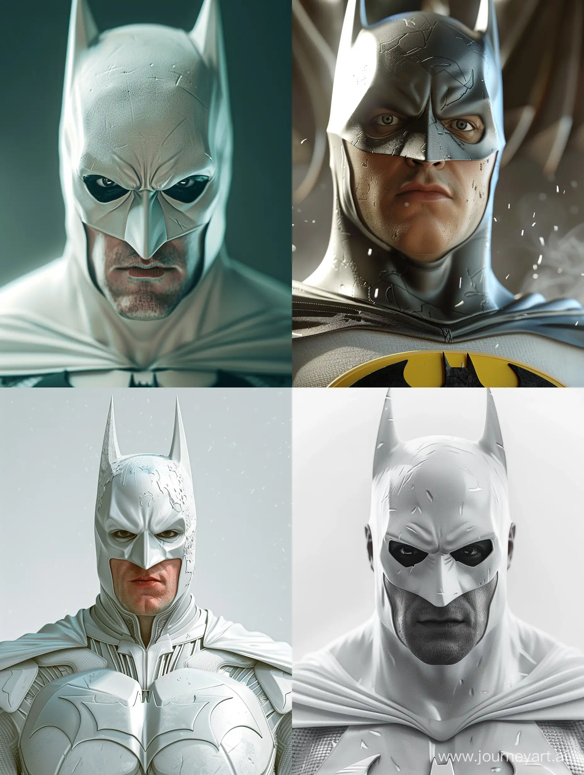 Christian Bale as Batman in White ultra-realistic, high resolution, with cinematic lighting