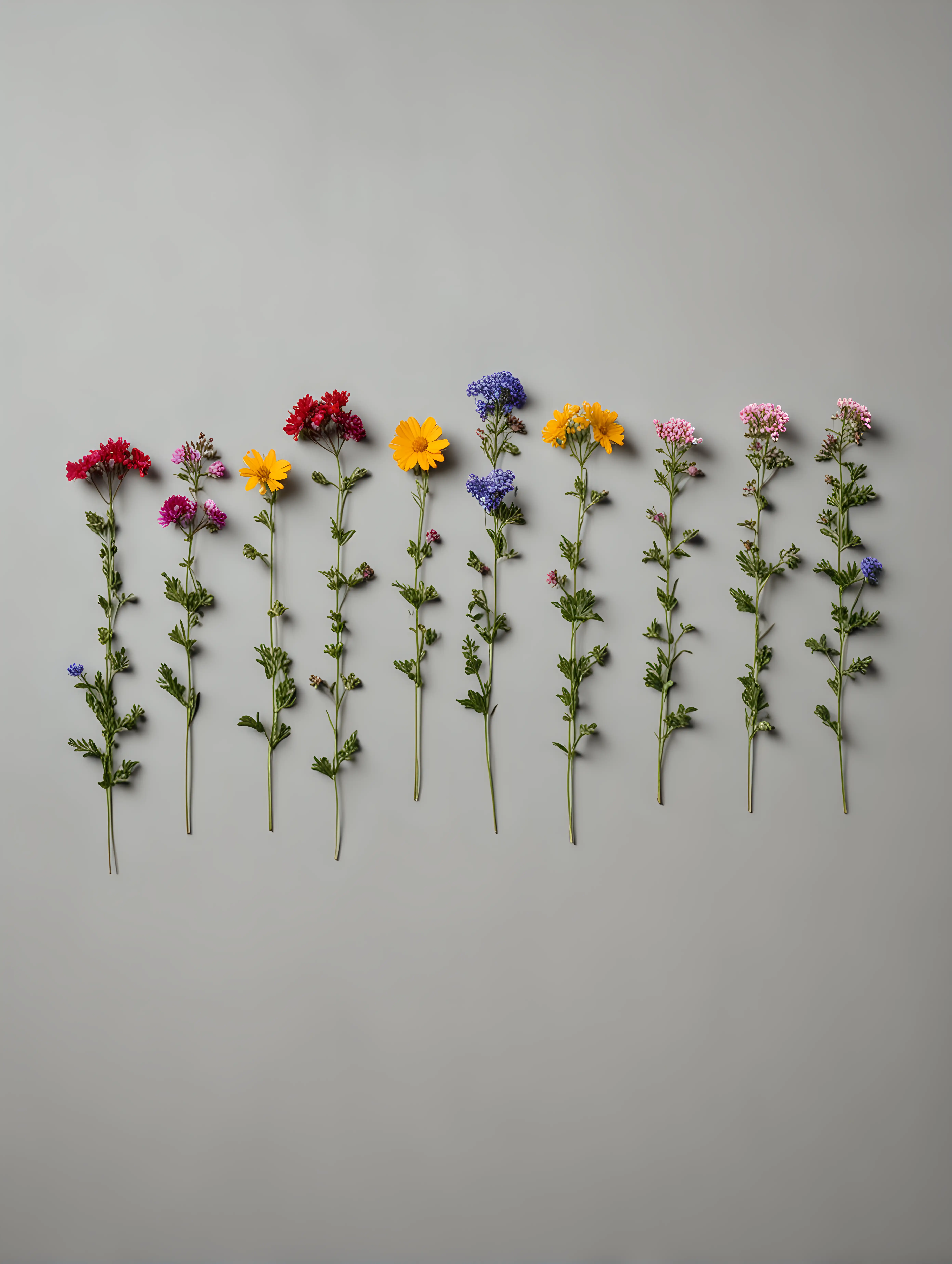 Colorful Wildflower Border on Neutral Gray Background