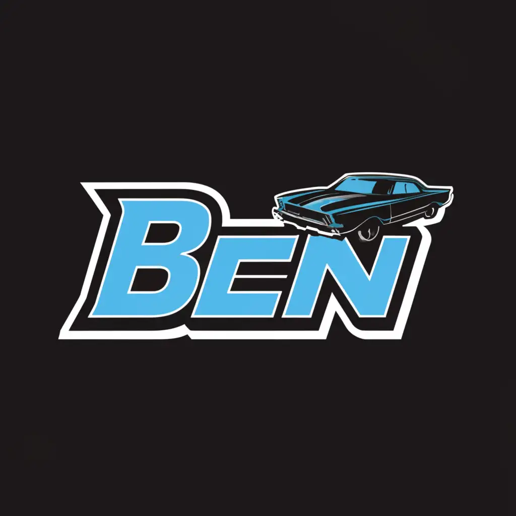 a logo design,with the text "Ben", main symbol:1950-60 cars, blue ben,Moderate,be used in Entertainment industry,clear background
