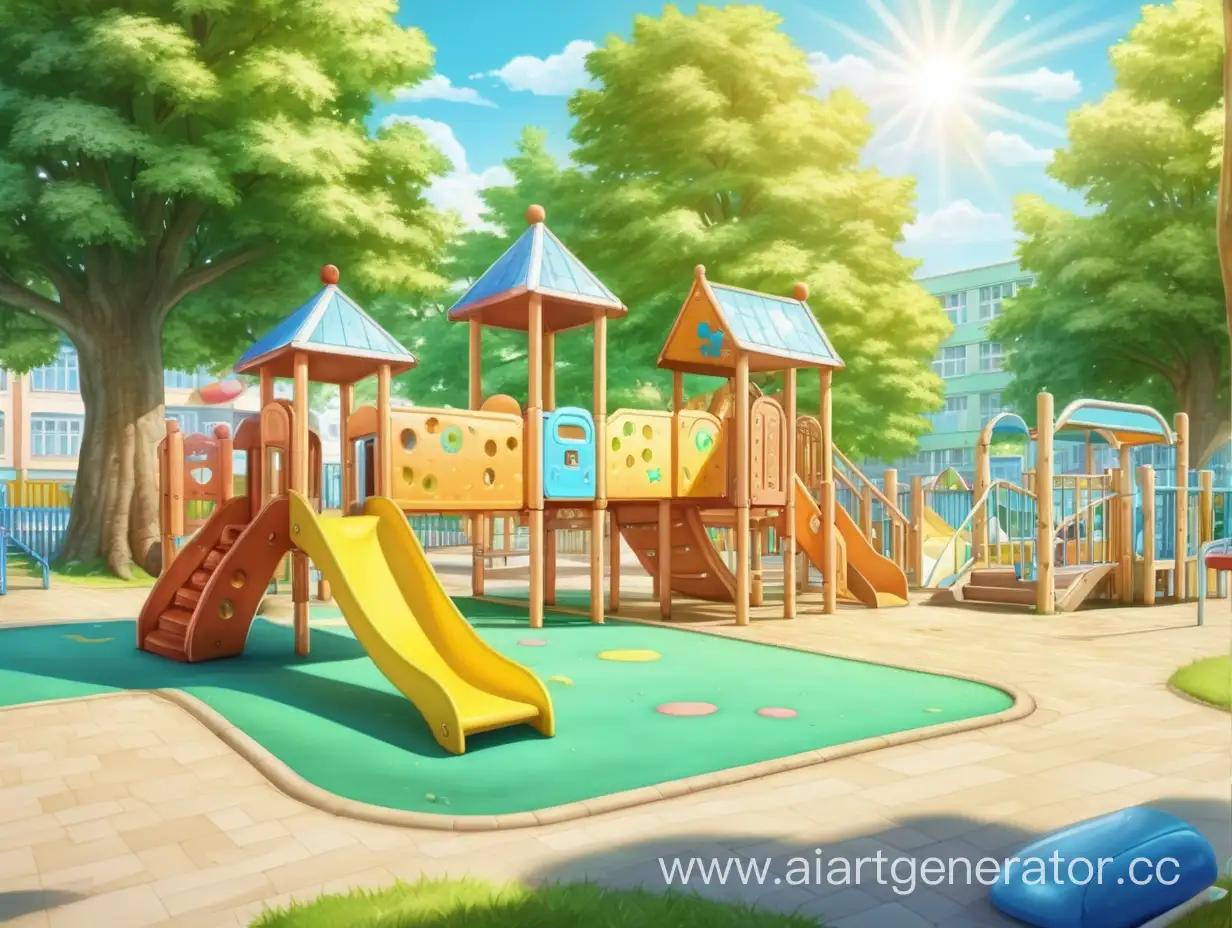 Children-Playing-Happily-in-Sunny-Kindergarten-Playground