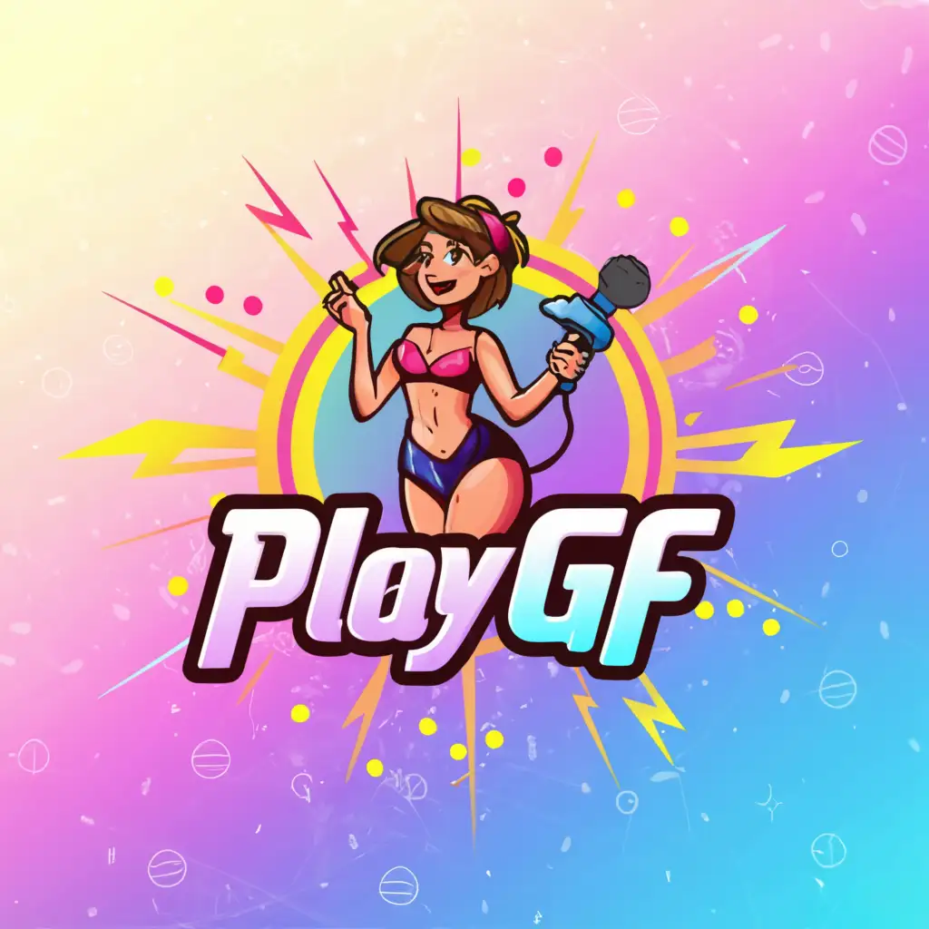 a logo design,with the text "playgf", main symbol:super short skirt cam girl,Moderate,clear background