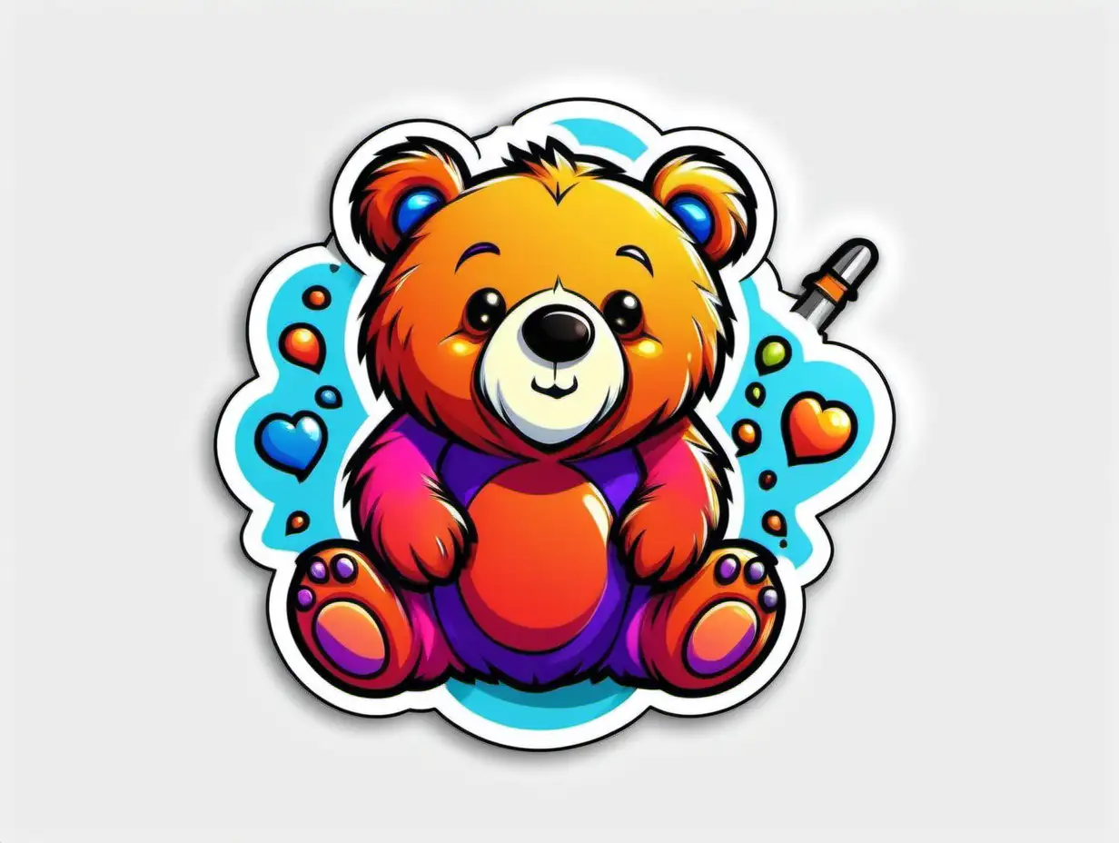 /imagine prompt:Colorful Bear, Sticker, Playful, Tertiary Color, Cartoon, Contour, Vector, White Background, Detailed
