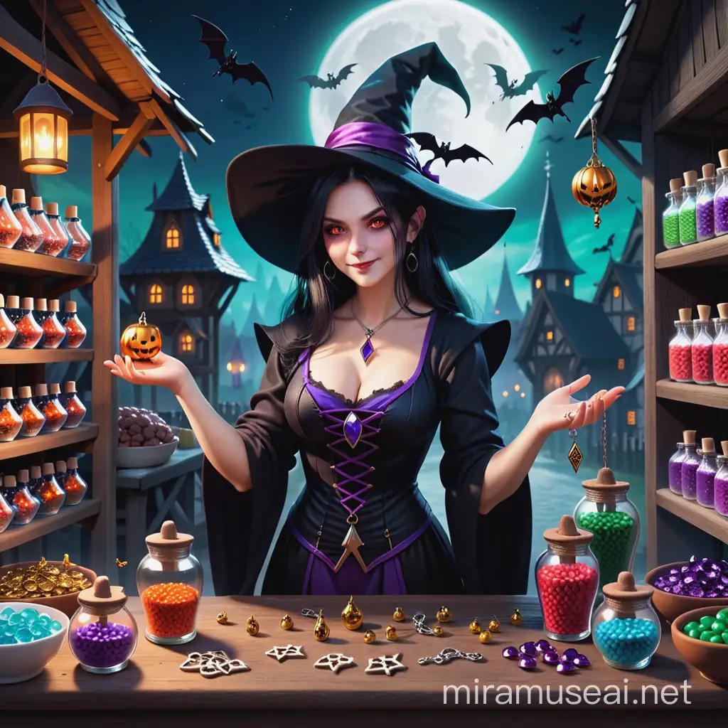 Evil witch selling charms