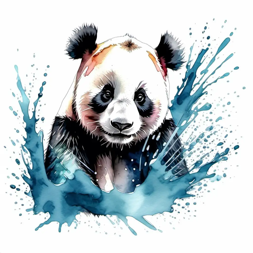 Elegant Panda Watercolor Art on White Background