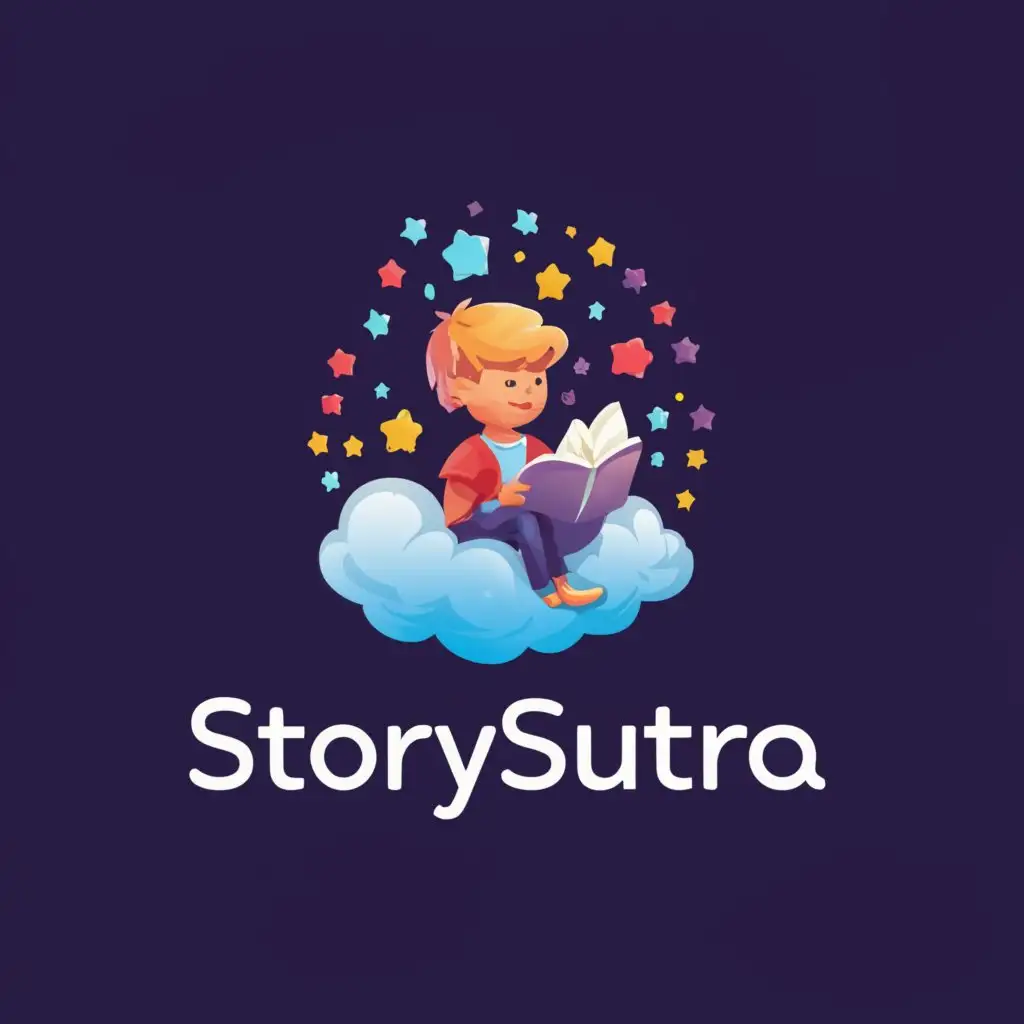 a logo design,with the text "storysutra", main symbol:a boy reading book,Moderate,clear background