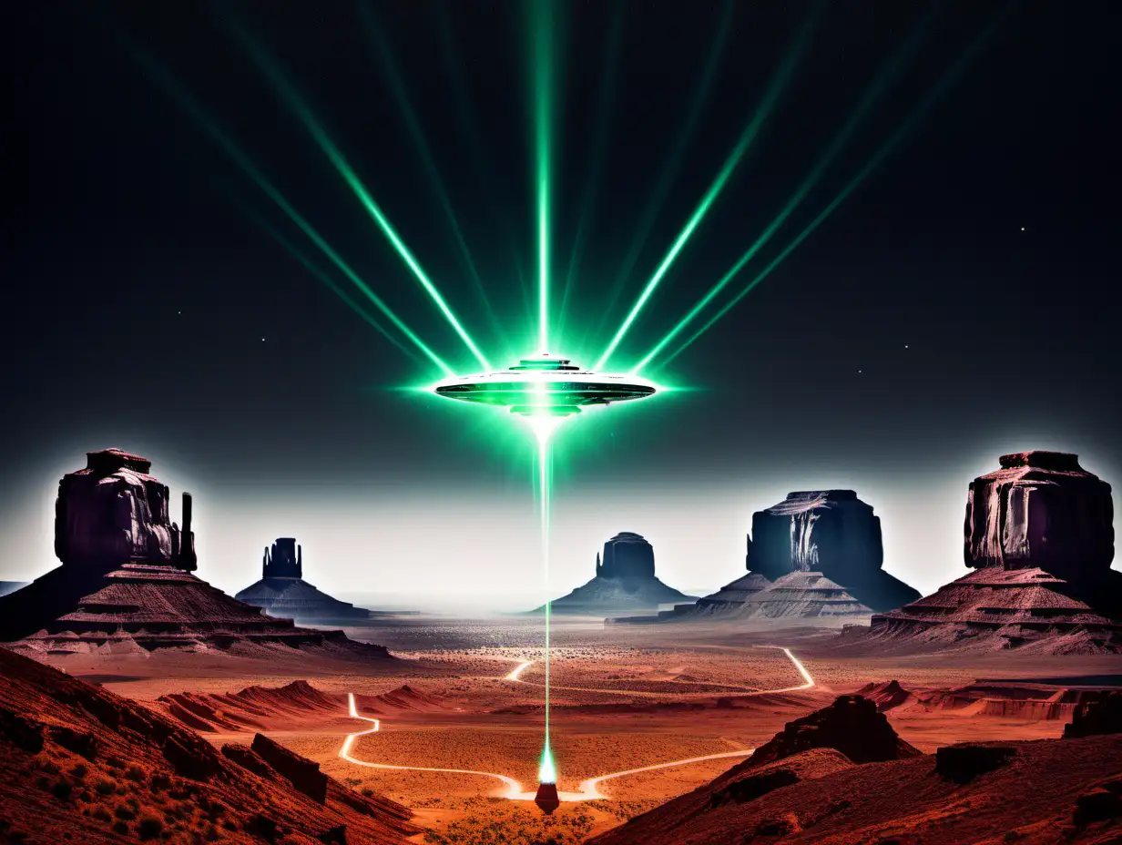 Alien Spaceships Attack Monument Valley with Laser Beams