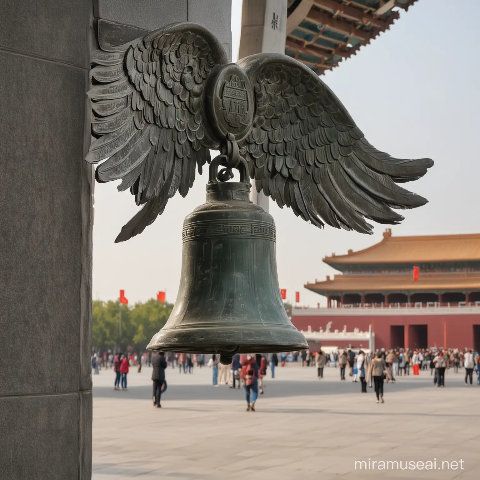 Winged Bell Statue Amidst Historical Tiananmen Square
