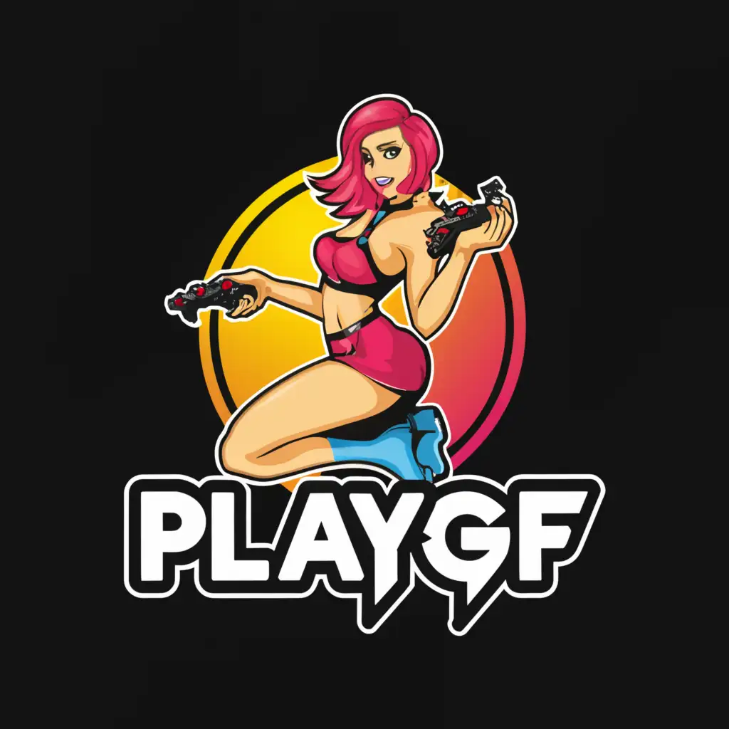a logo design,with the text 'playgf', main symbol:super short skirt sexy cam girl,Moderate,clear background