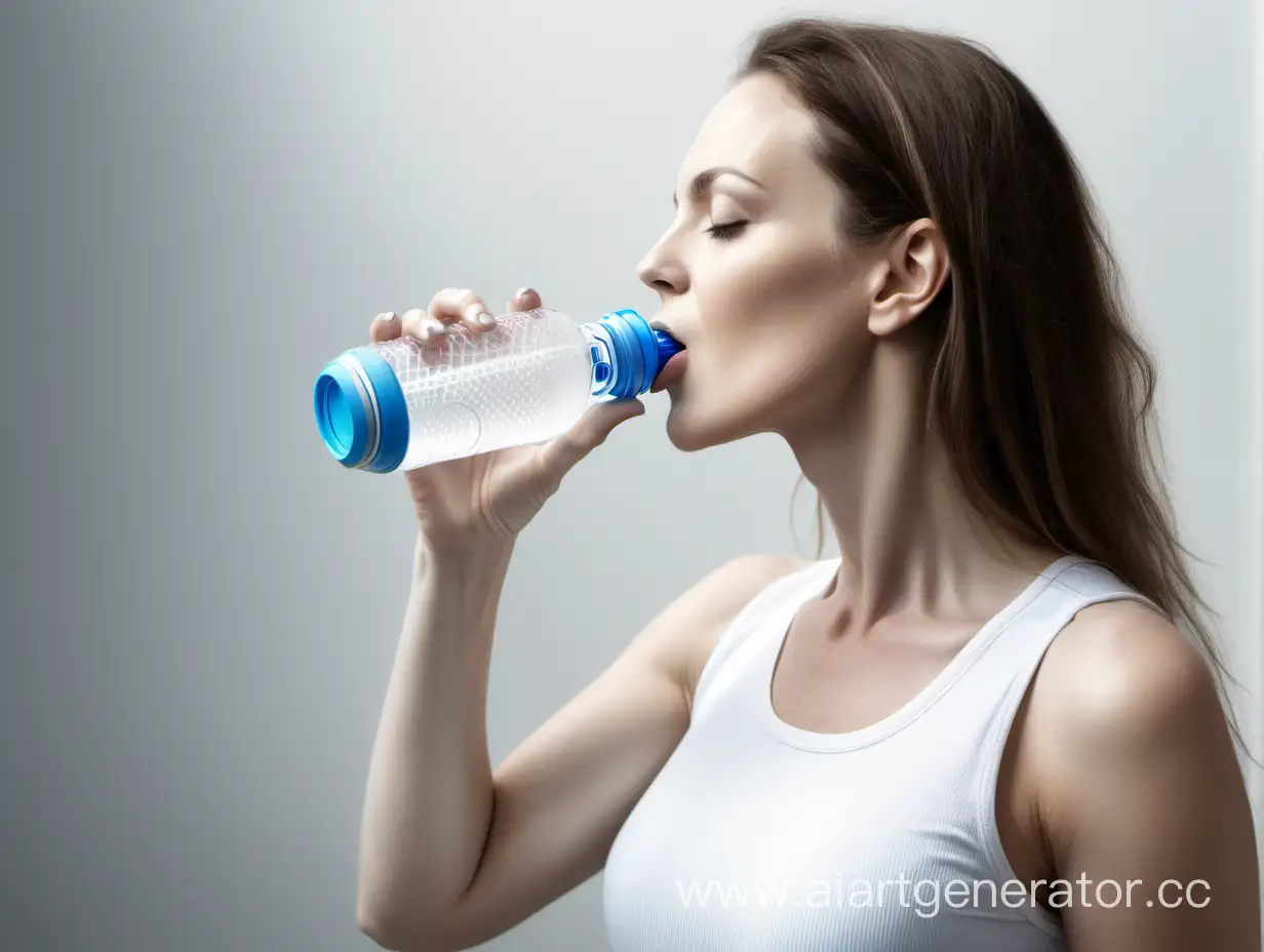 White woman drink from hydrogen water bottle