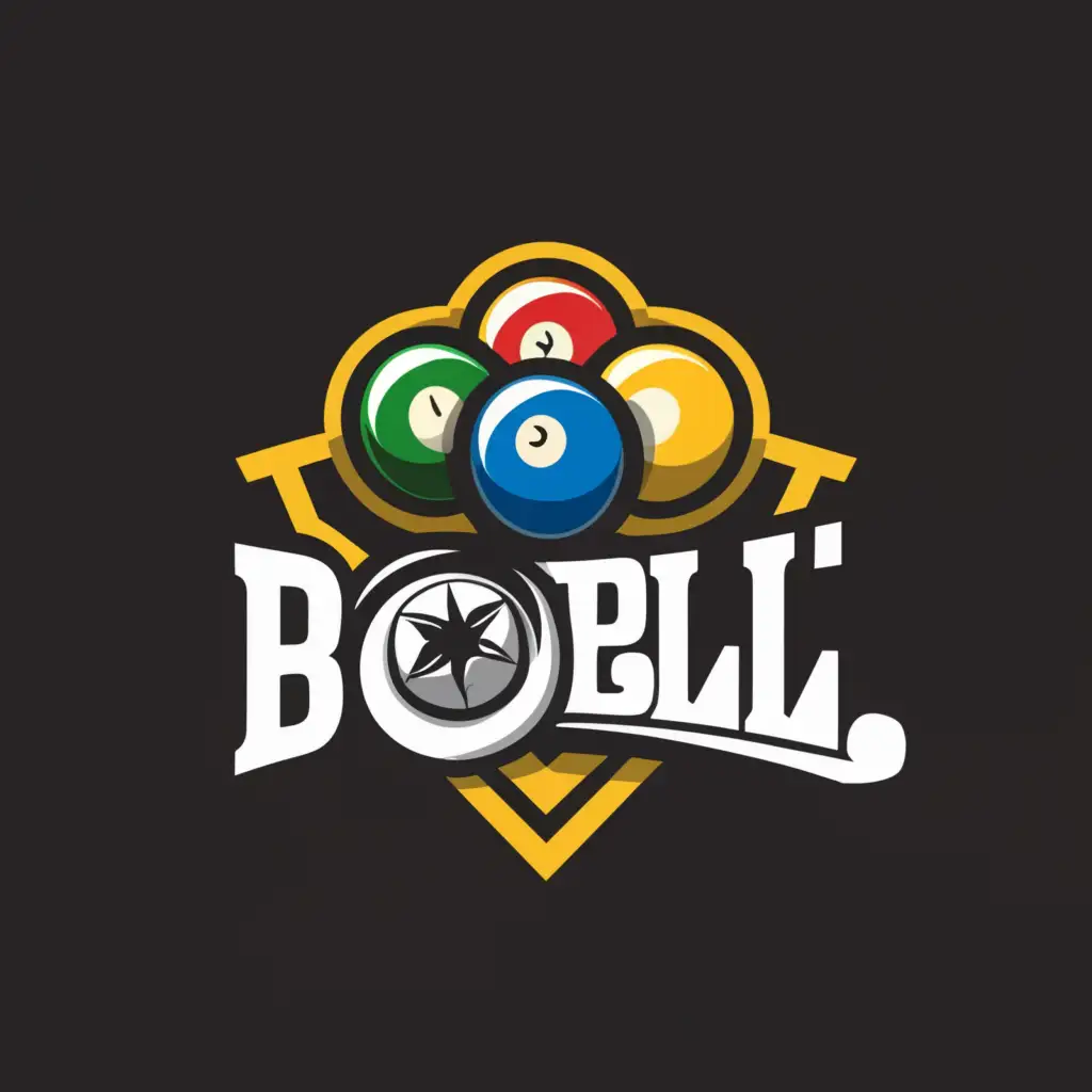 a logo design,with the text "Pool ball", main symbol:A cue/ pool balls and table,Moderate,be used in Entertainment industry,clear background