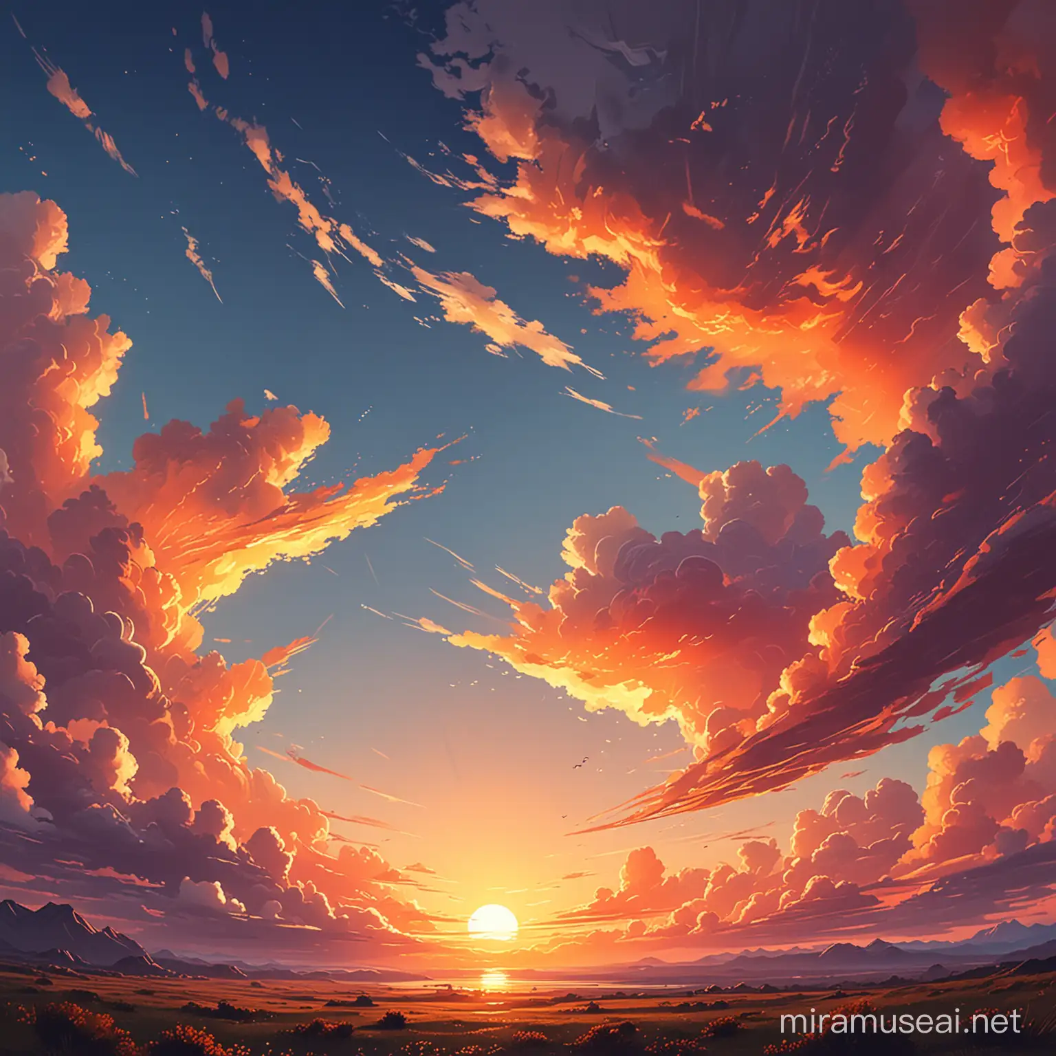 Vibrant Stylized Sky and Sunset Painting