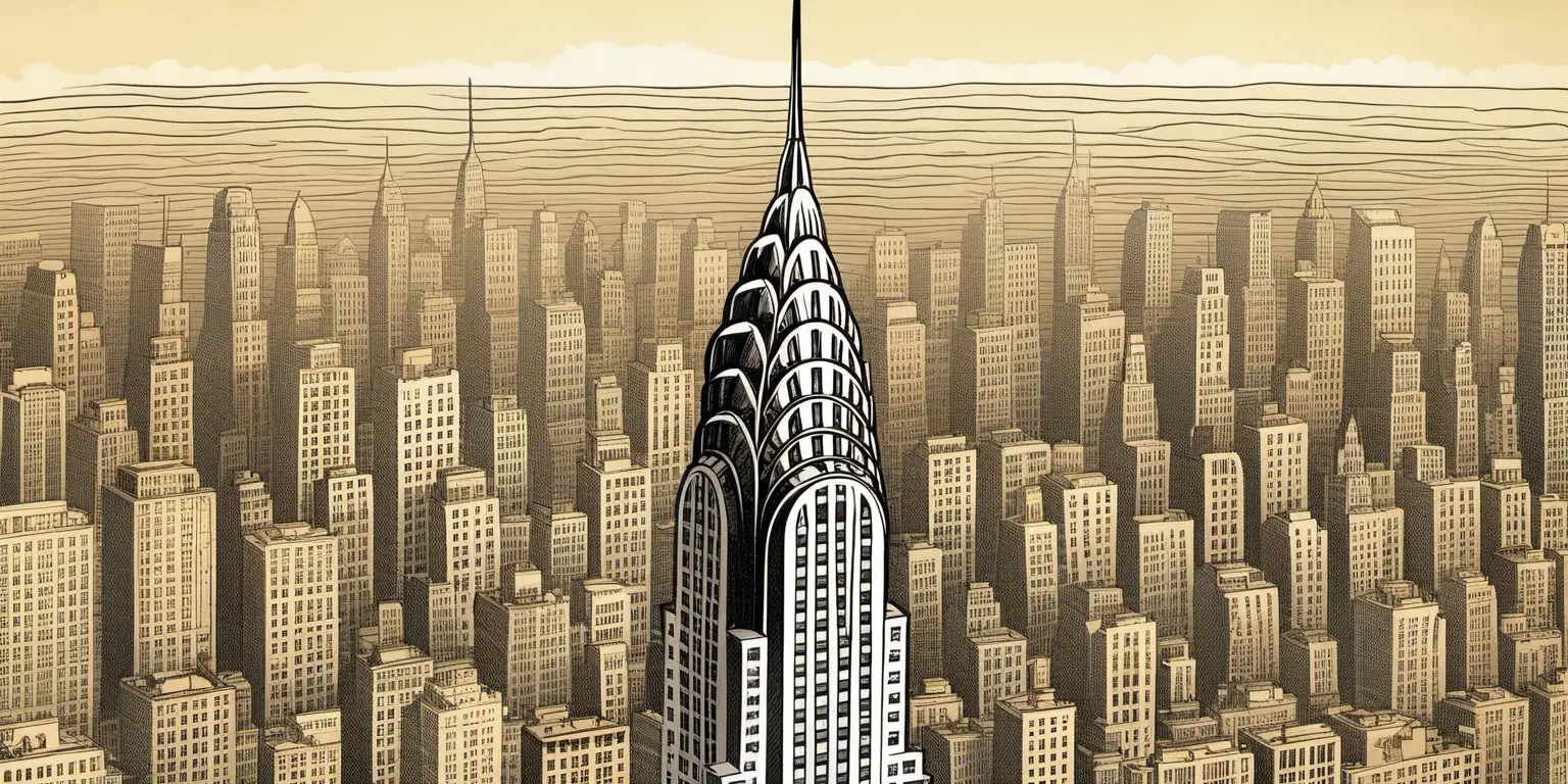 Whimsical Cartoon Illustration of The Chrysler Building in Vibrant Colors