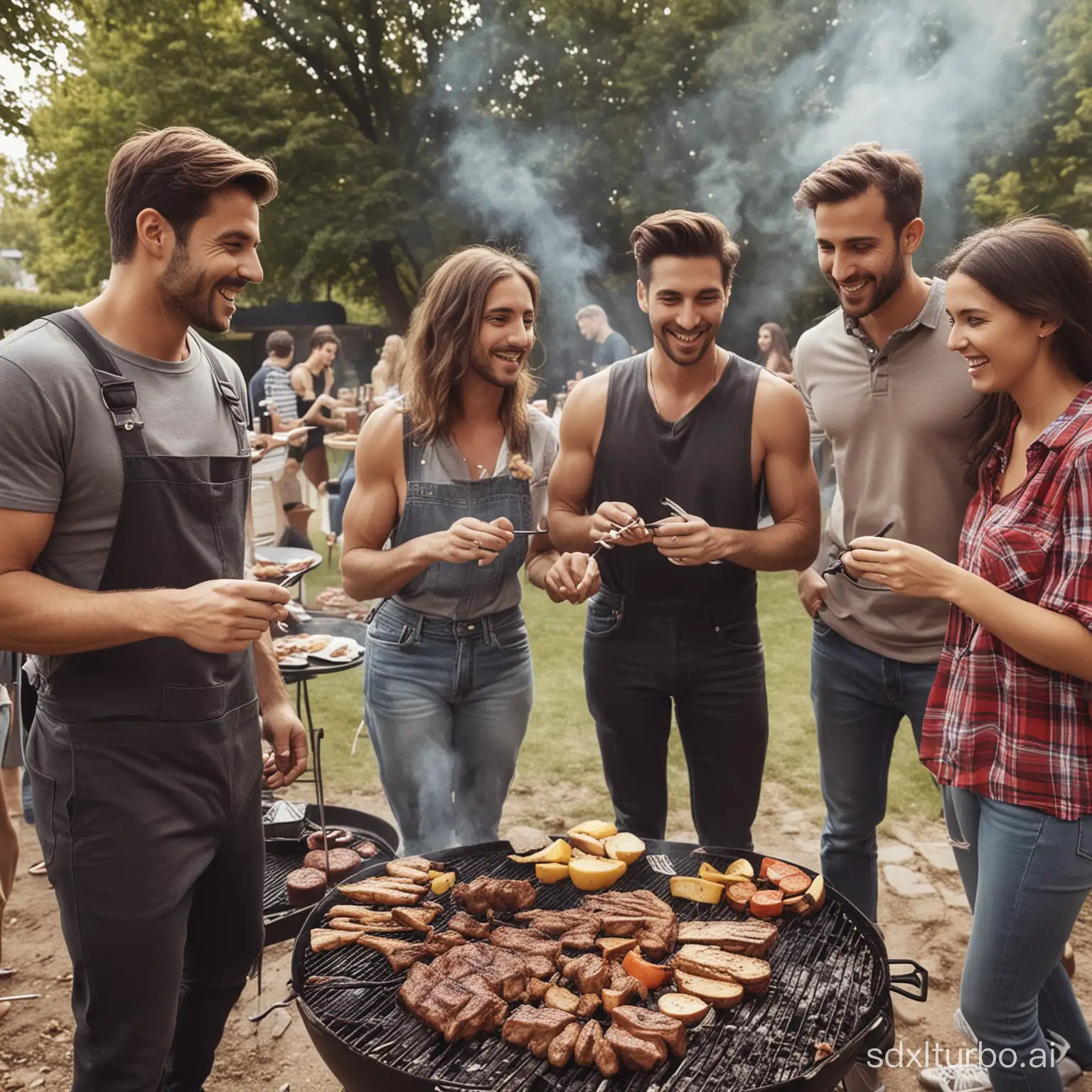 Friends-Enjoying-a-Charcoal-Barbecue-Outing