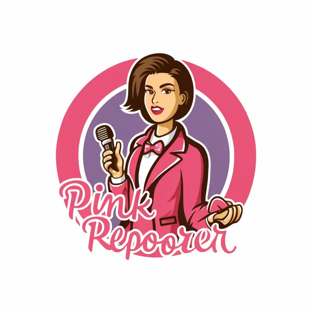 a logo design,with the text "Pink Reporter", main symbol:News lady,complex,be used in Events industry,clear background
