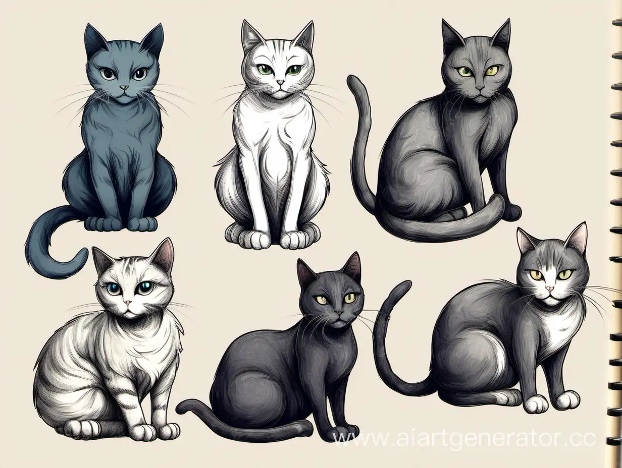 Five-Cats-Illustrated-in-Diverse-Drawing-Styles