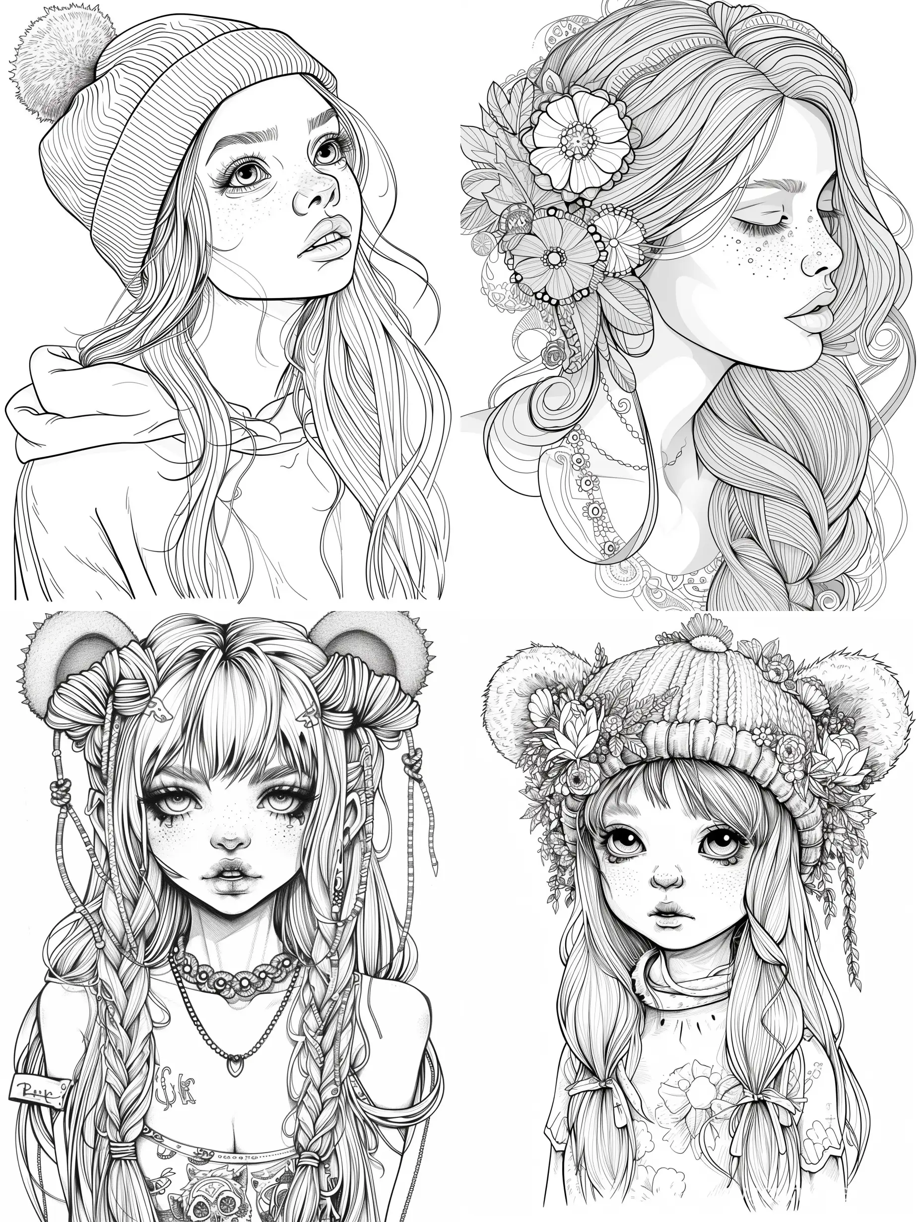 Bearbrickjia-Style-Black-and-White-Art-Girl-Coloring-Book-Vector-Graphics