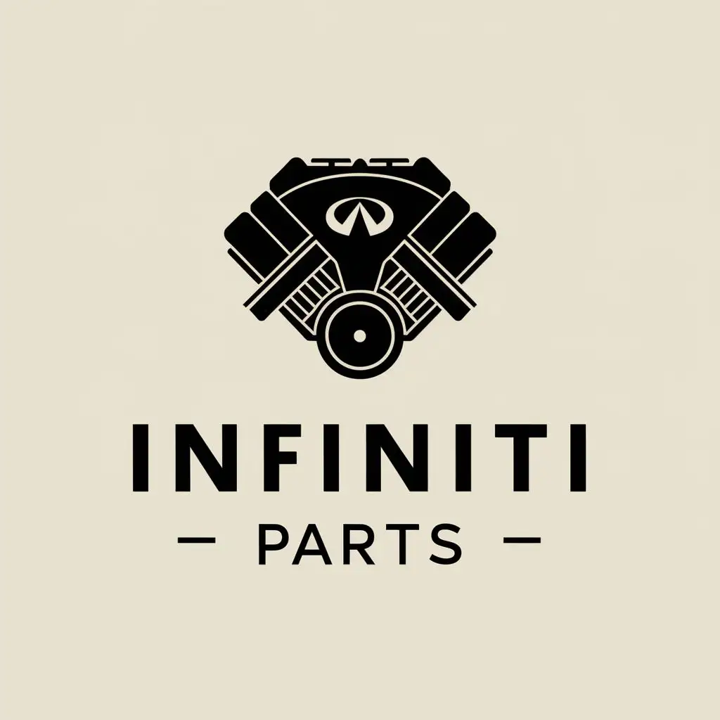 logo, simple illustration of car engine, with the text "Infiniti parts", typography, be used in Automotive industry