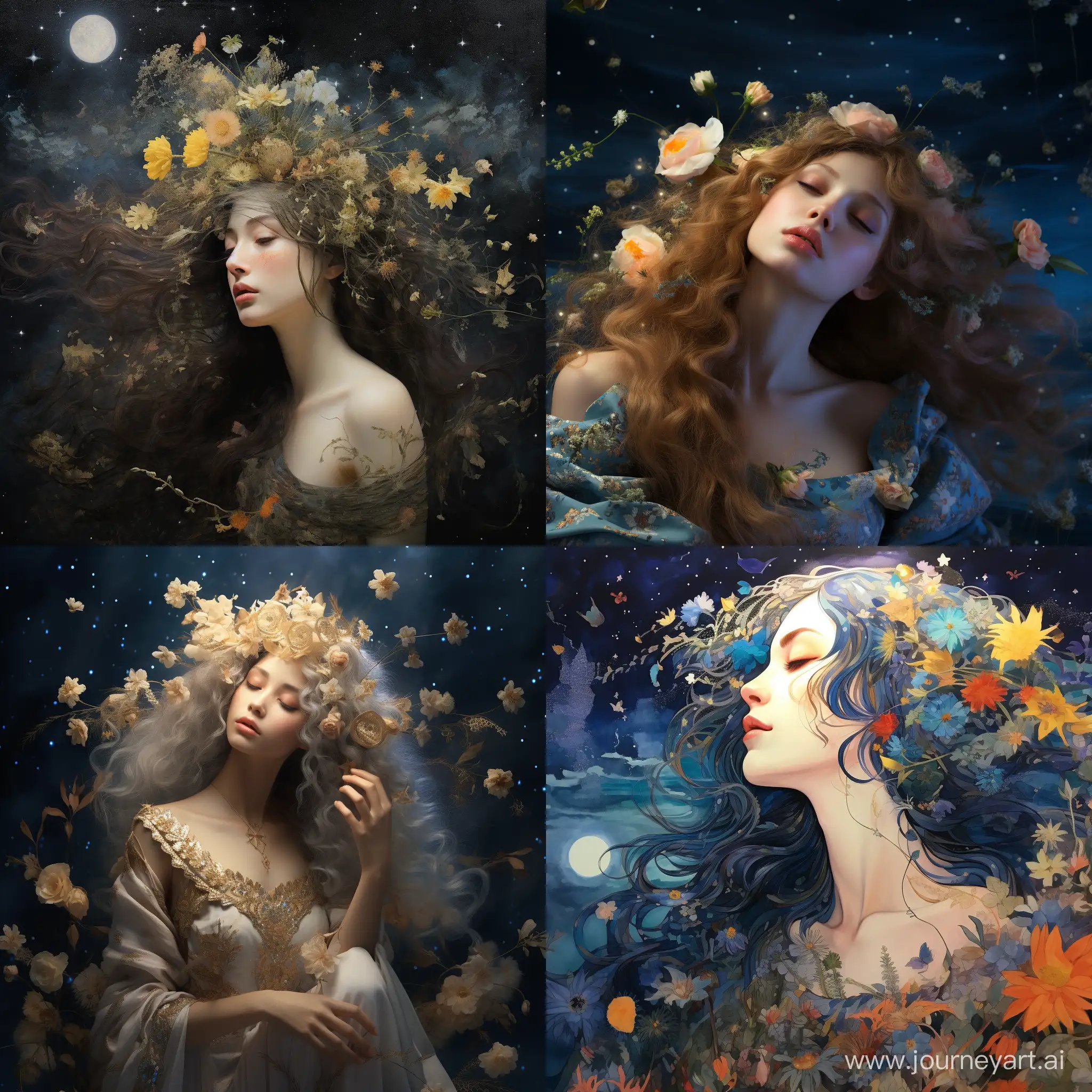 Enchanting-Goddess-Amidst-Starry-Sky-and-Blossoming-Flowers